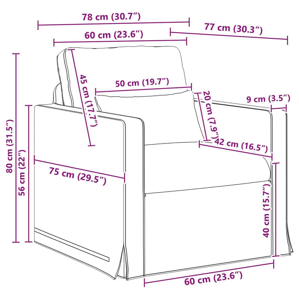 Sofa Svijetlo siva 78 x 78 x 80 cm tkanina