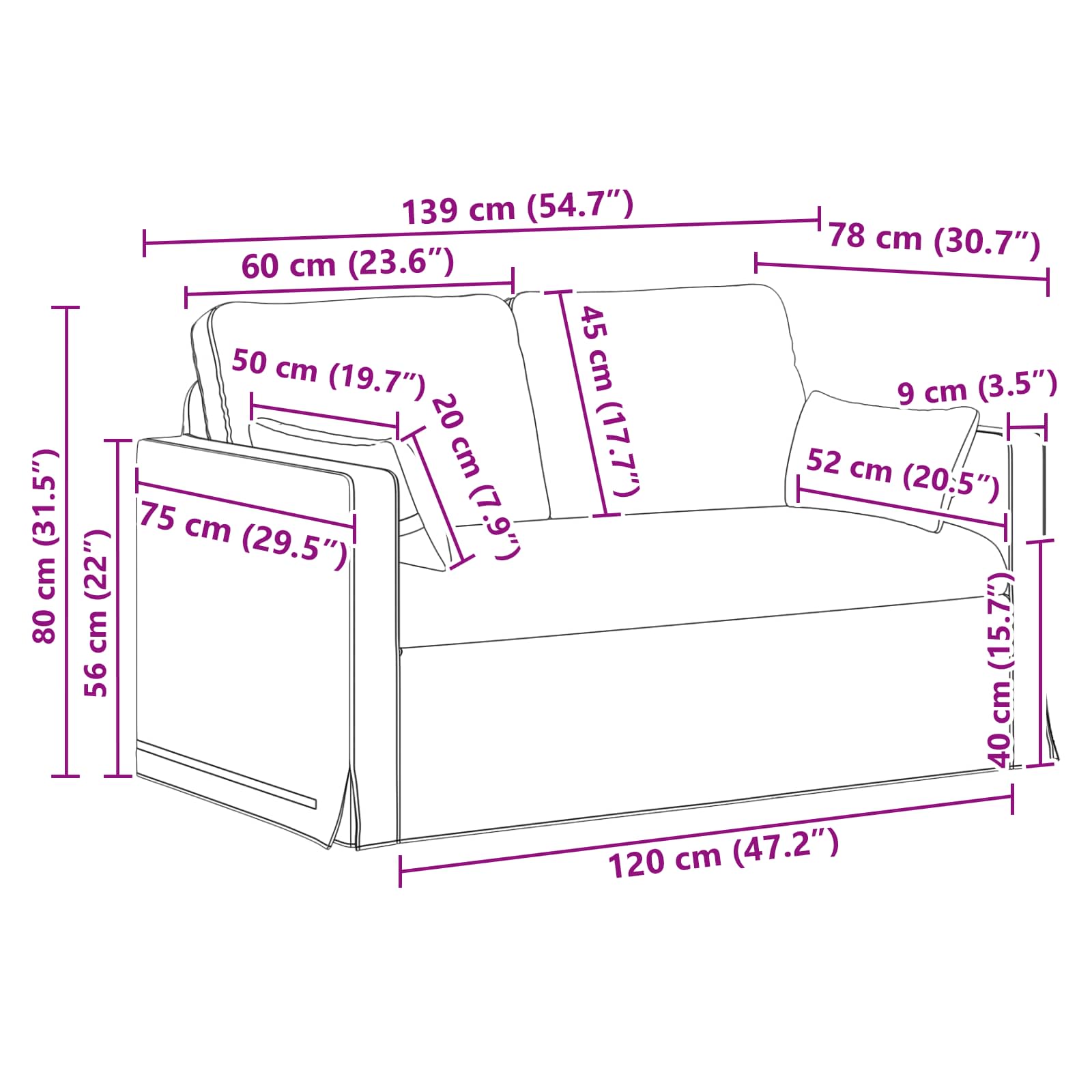 Sofa Tamno siva 139 x 78 x 80 cm tkanina