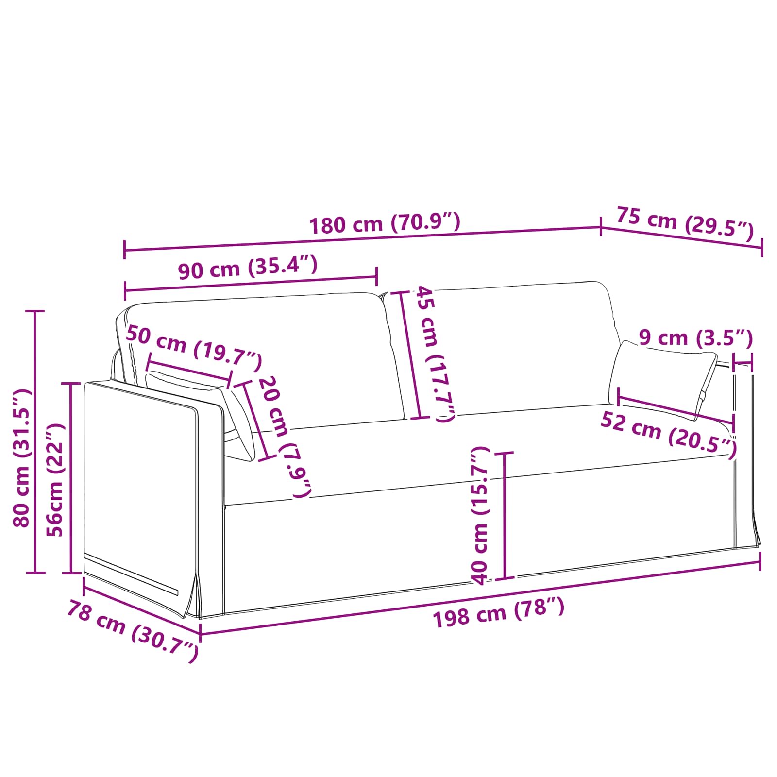 Sofa Krema 198 x 78 x 80 cm tkanina