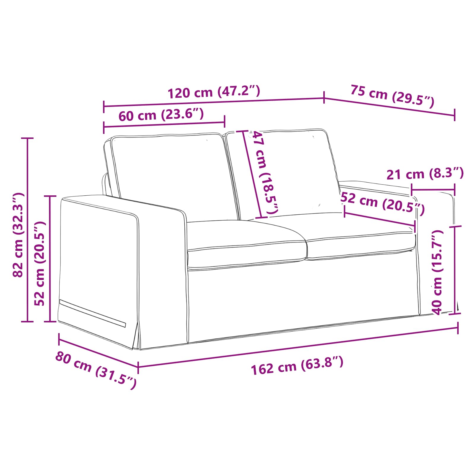 Sofa Tamno siva 162 x 80 x 82 cm tkanina