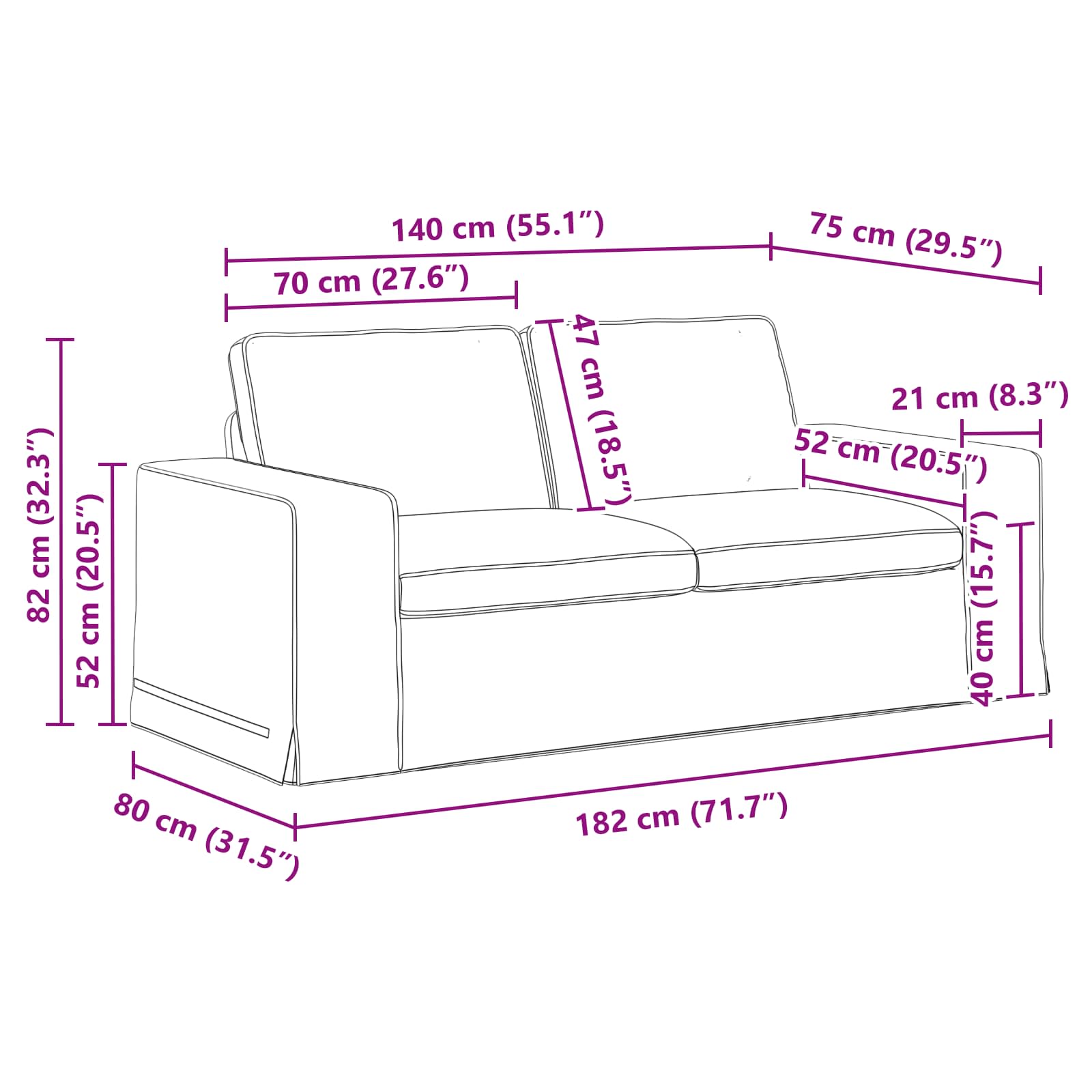 Sofa Sivo-smeđa 182 x 80 x 82 cm tkanina