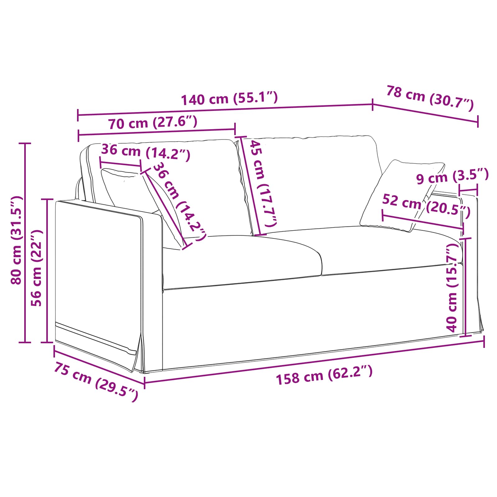 Sofa Crna 158 x 78 x 80 cm Baršun