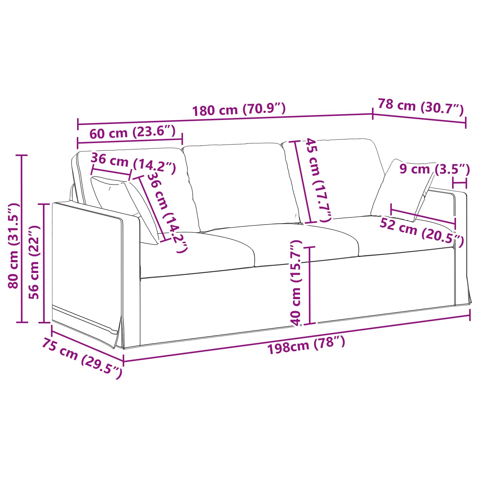 Sofa Svijetlo zelena 198 x 78 x 80 cm Baršun