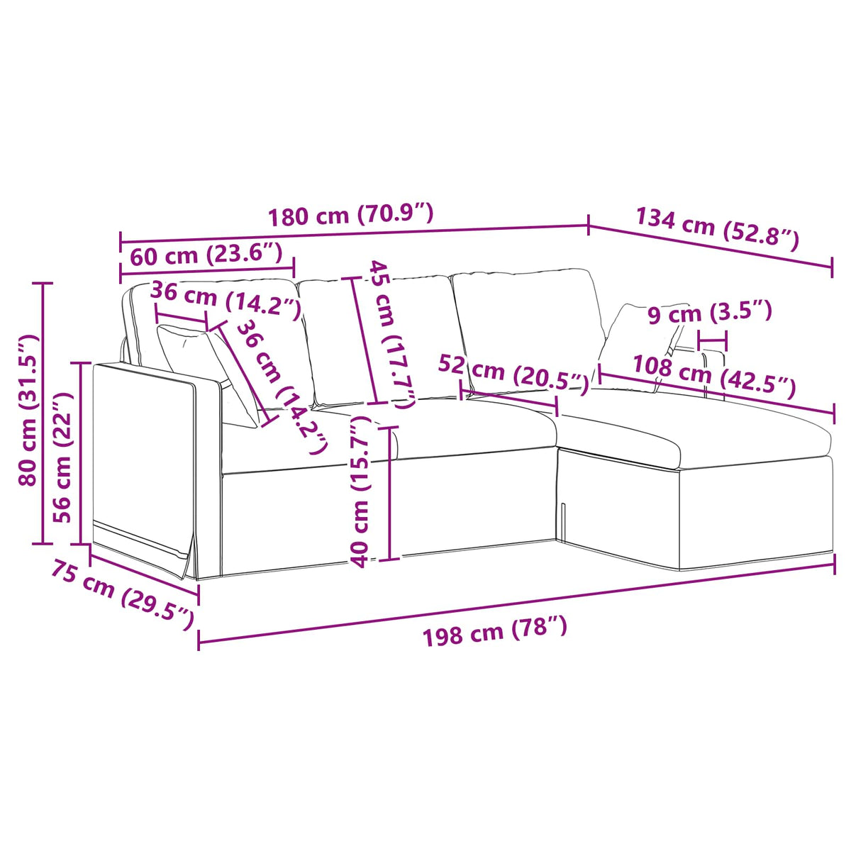Sofa Tamno siva 198 x 134 x 80 cm Baršun
