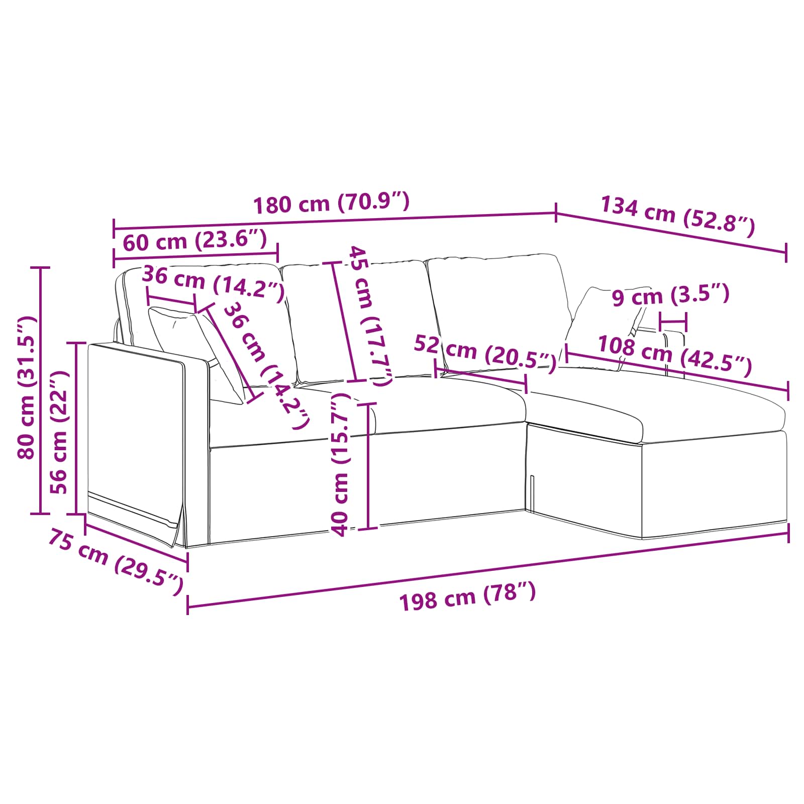 Sofa Plava 198 x 134 x 80 cm Baršun