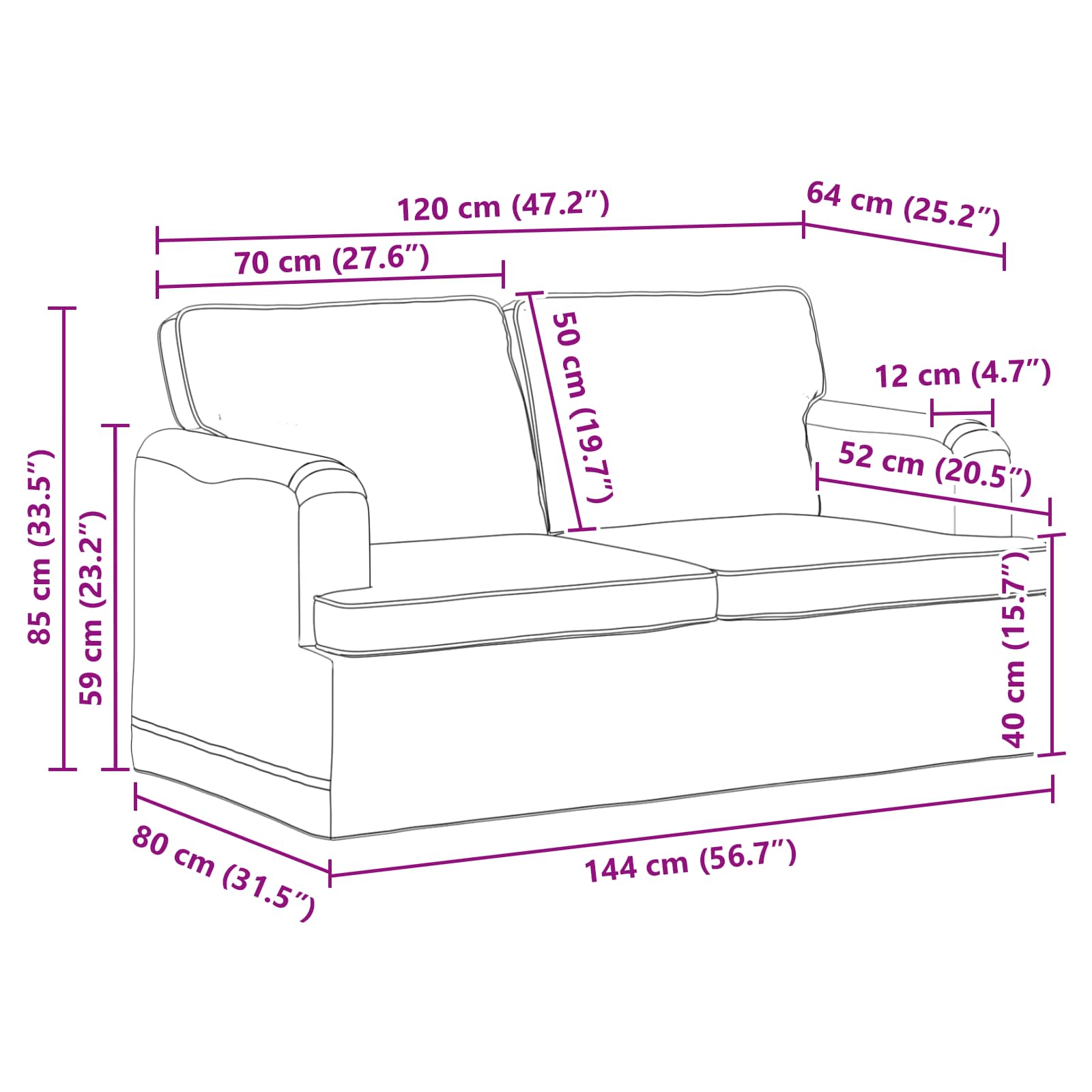 Sofa Crna 144 x 80 x 85 cm tkanina