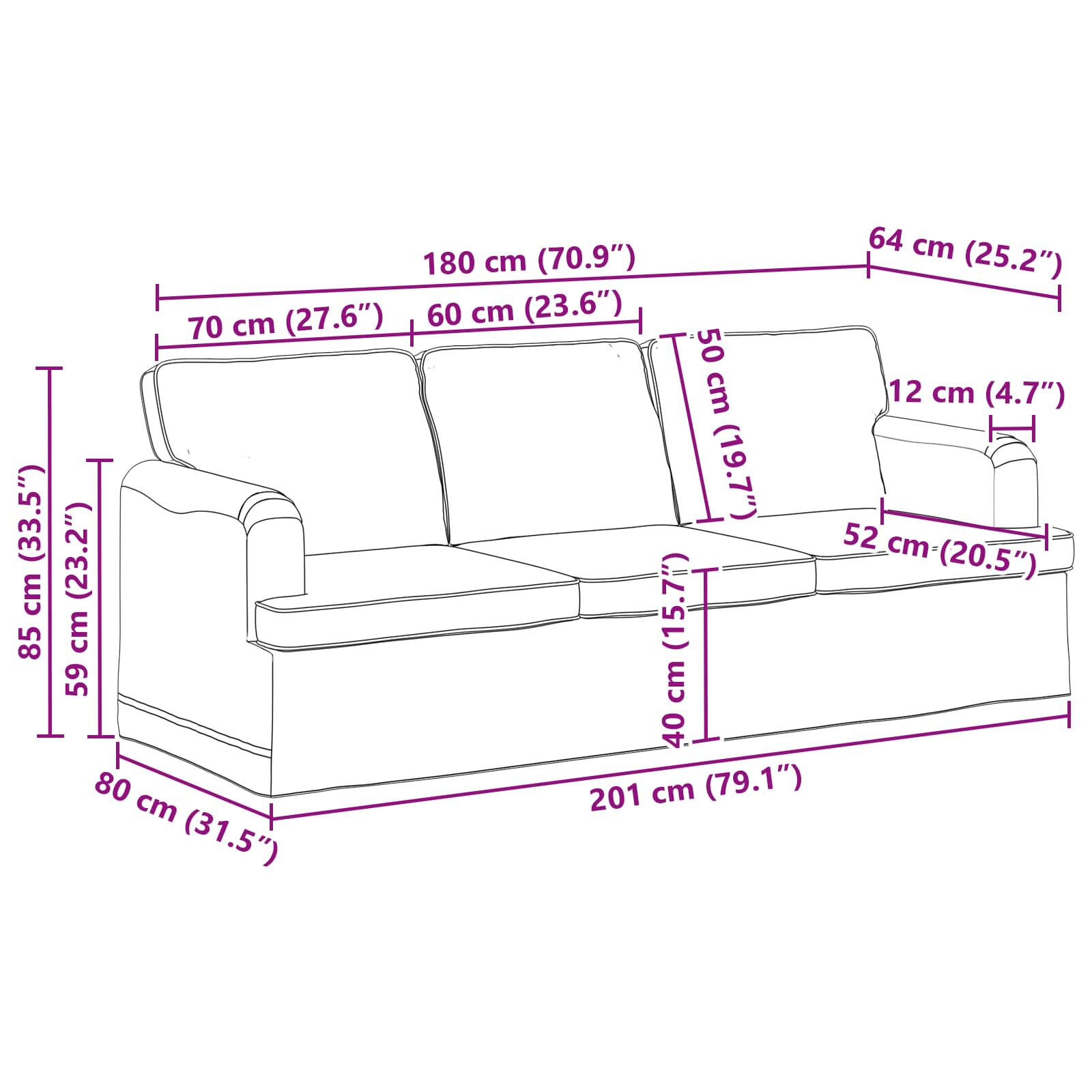 Sofa Sivo-smeđa 201 x 80 x 85 cm tkanina