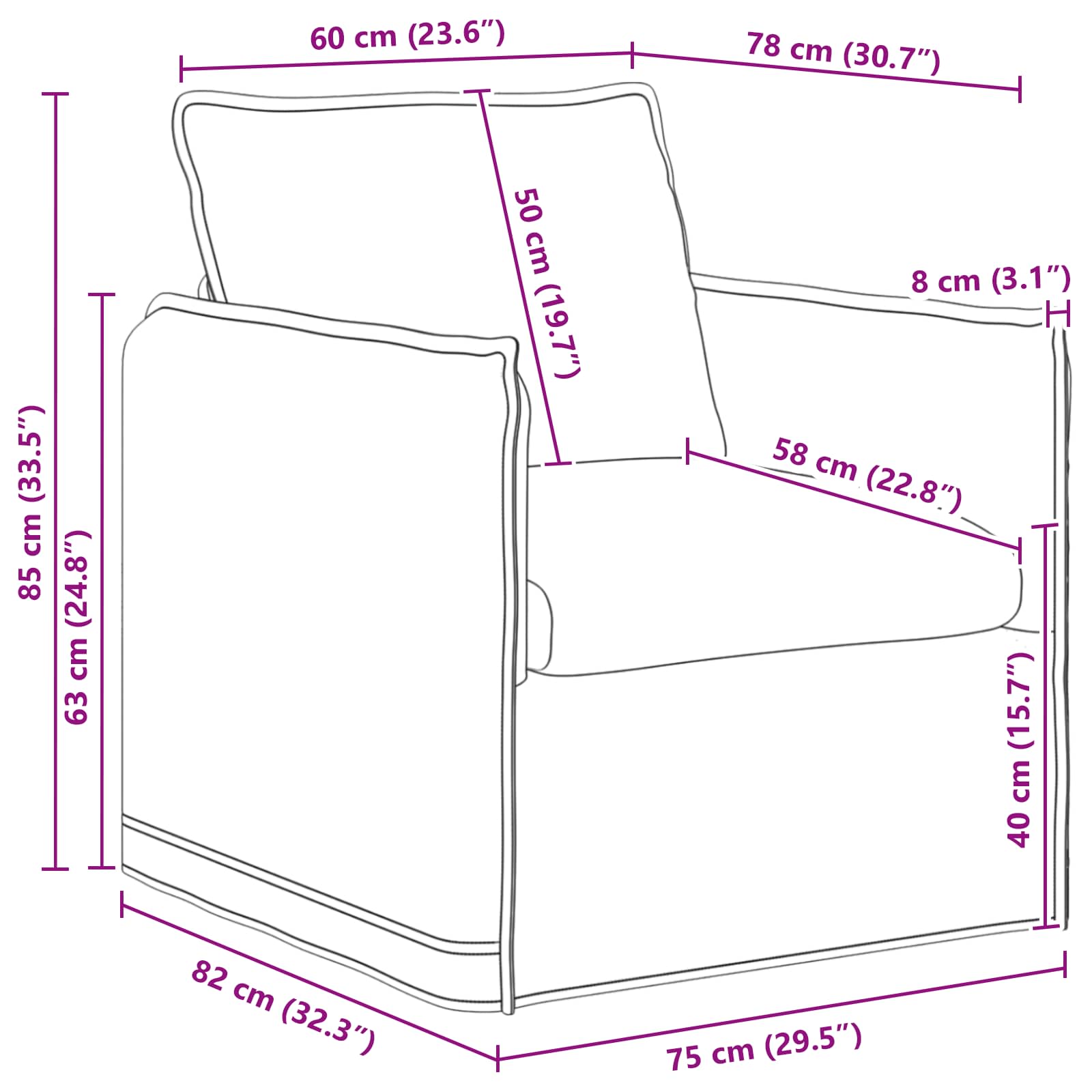 Sofa Tamno siva 75 x 82 x 85 cm tkanina