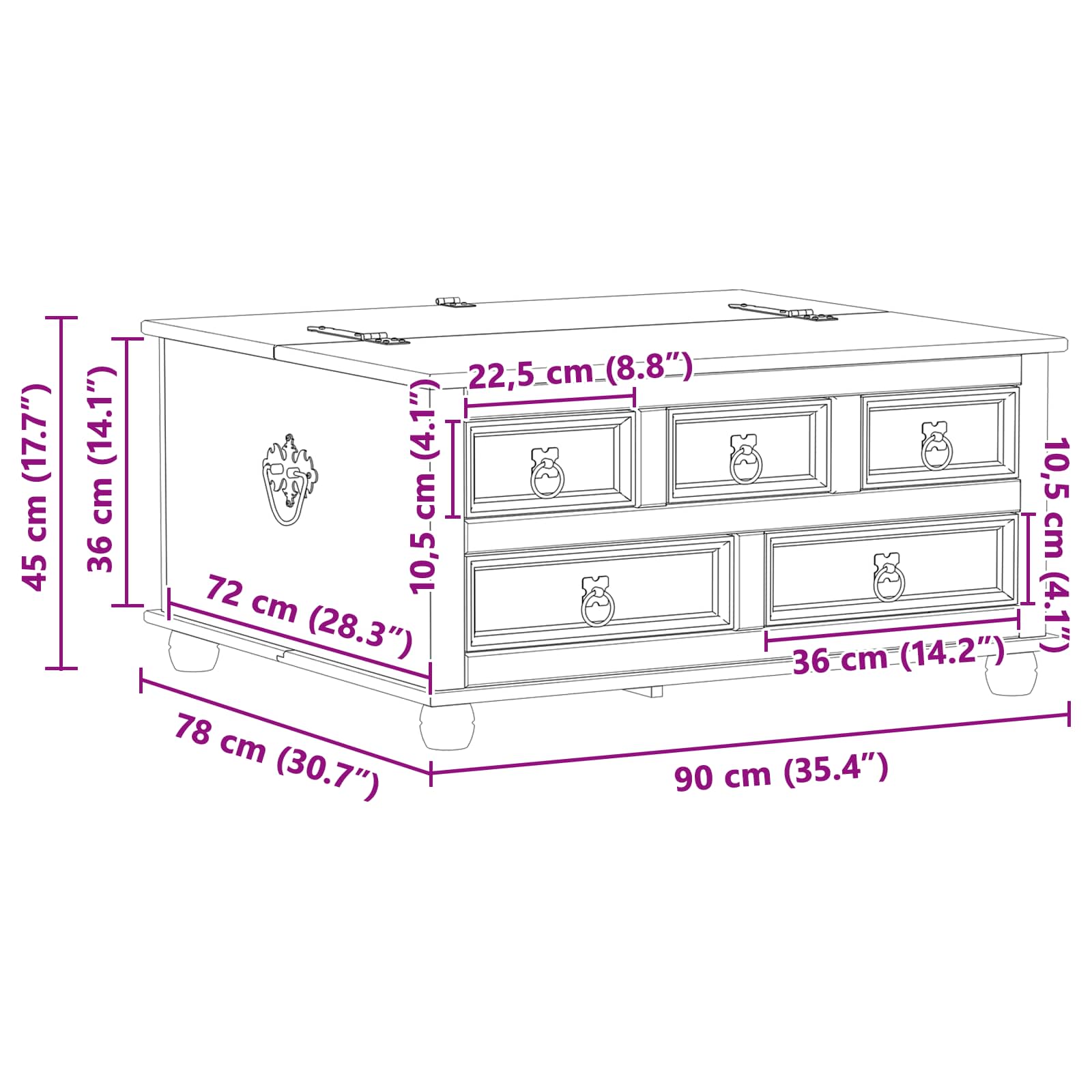 storage box s ladicama Bijelo 90 x78 x 45 cm Čvrsto borovo drvo