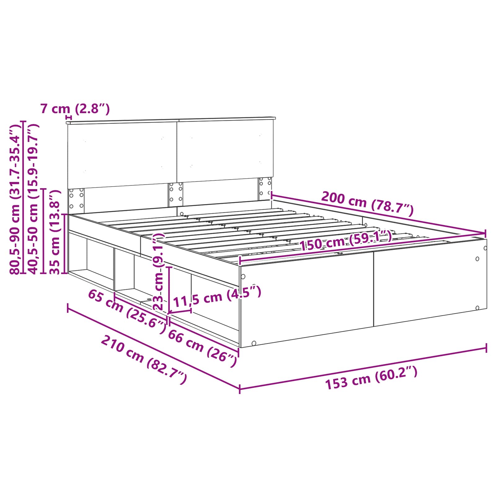 Krevetna konstrukcija Umjetnička hrastovina 150 x 200 cm