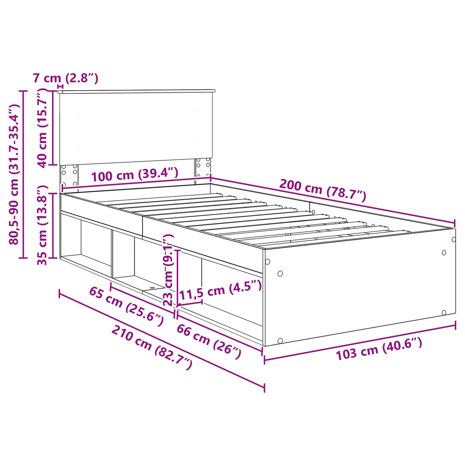 Krevetna konstrukcija Crna 100 x 200 cm Konstruirano drvo
