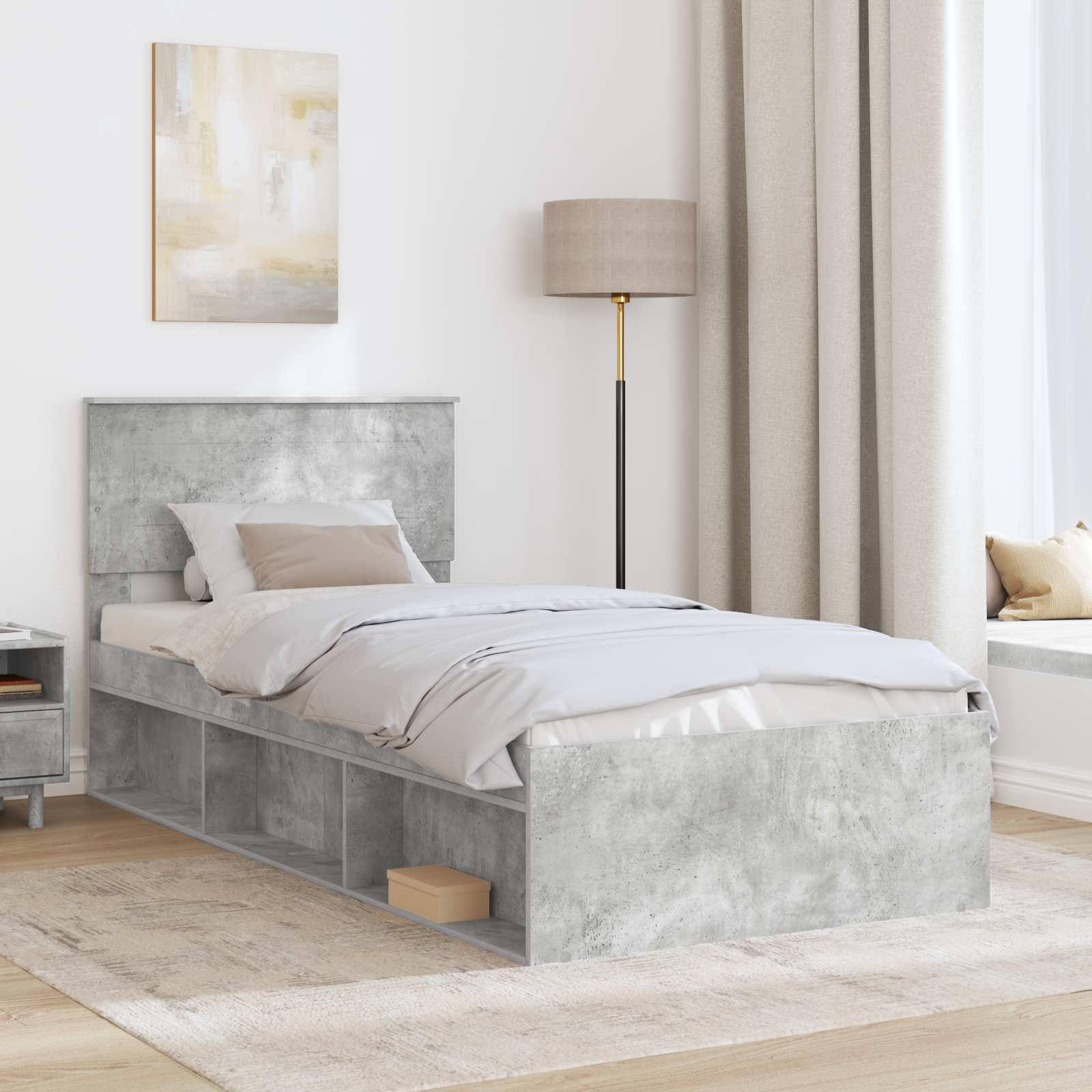 Krevetna konstrukcija s uzglavljem Betonska siva 100 x 200 cm