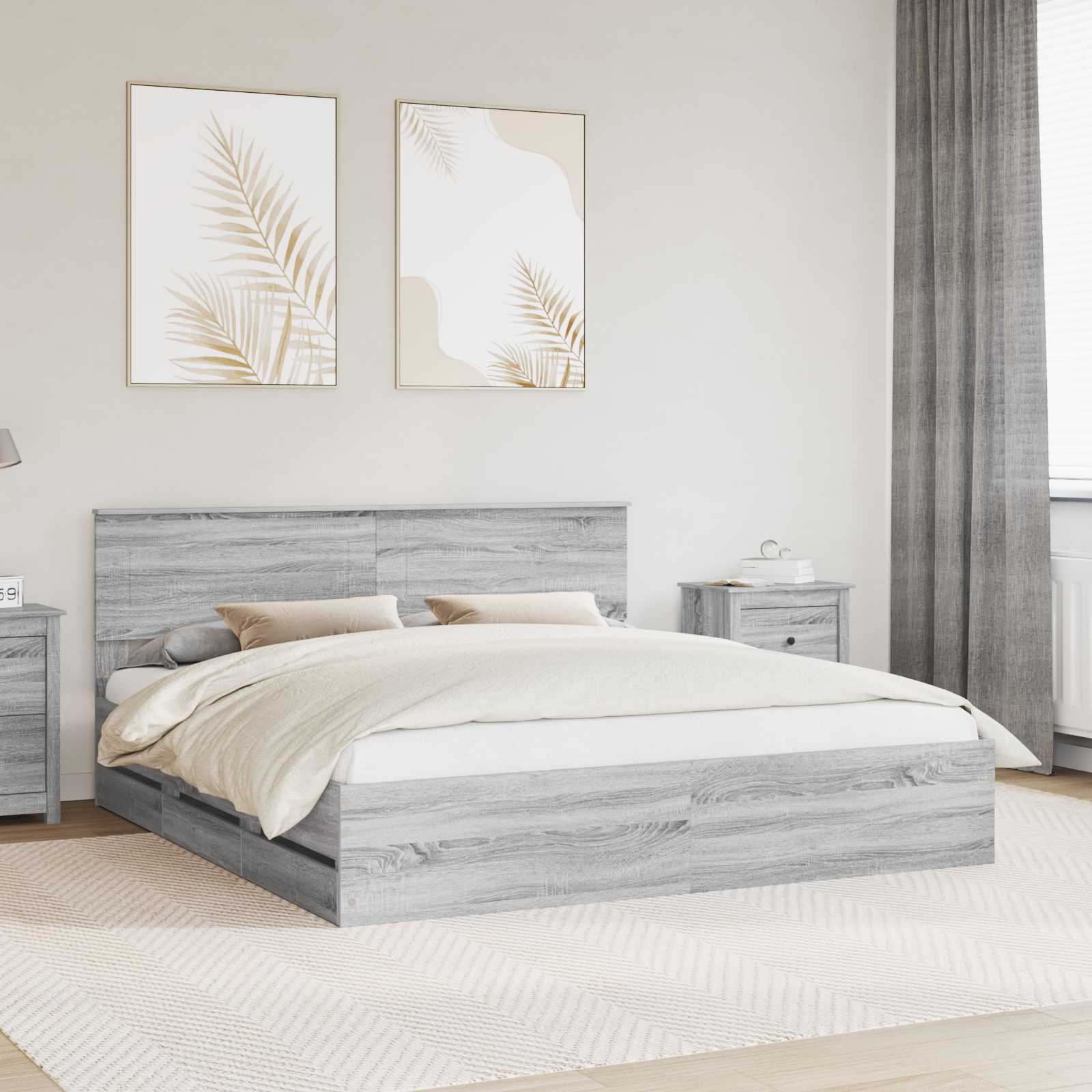 Krevetna konstrukcija Siva Sonoma 200 x 200 cm Inženjersko Drvo
