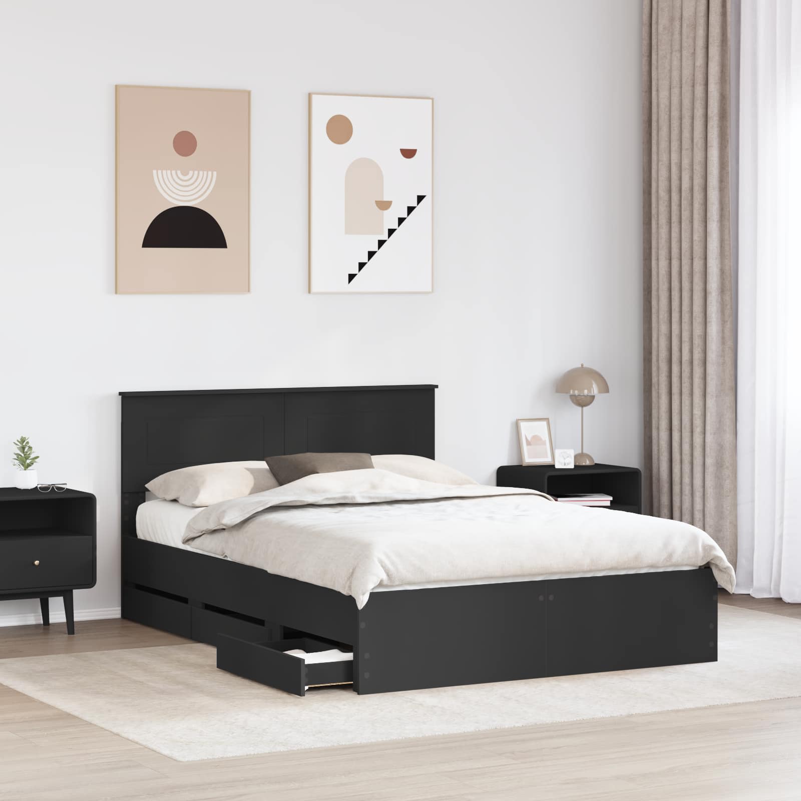 Krevetna konstrukcija Crna 150 x 200 cm Inženjersko Drvo