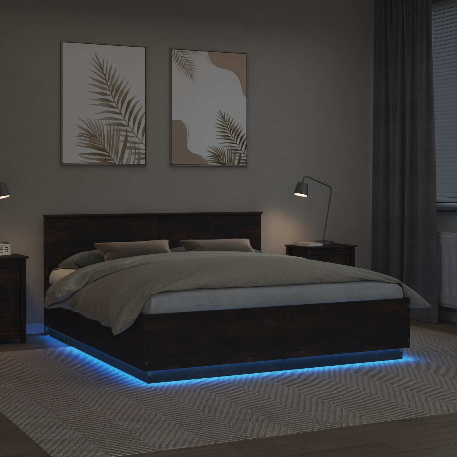 Krevetna konstrukcija S LED lampica Dimljeni hrast 200 x 200 cm