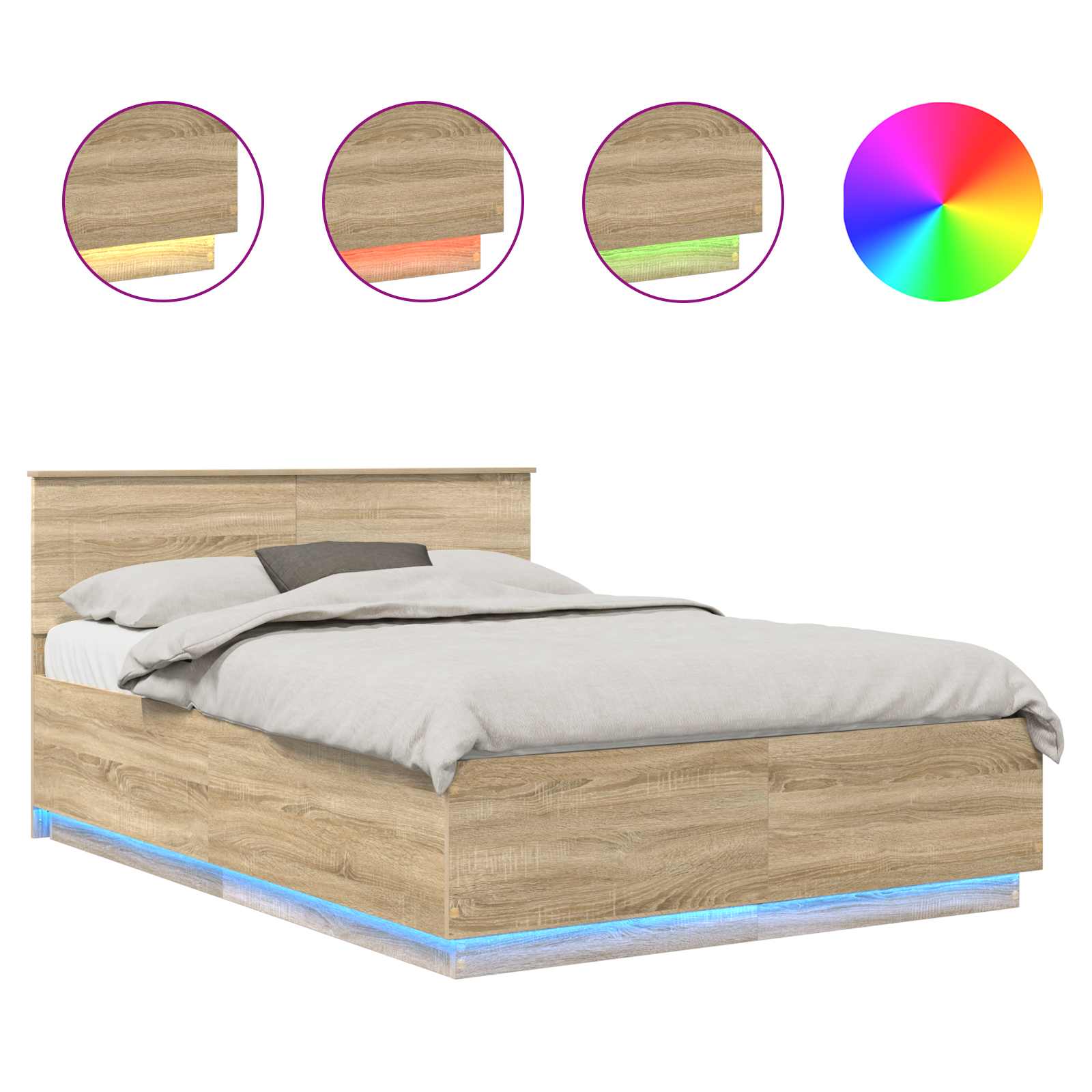 Krevetna konstrukcija S LED lampica Sonoma hrast 160 x 200 cm