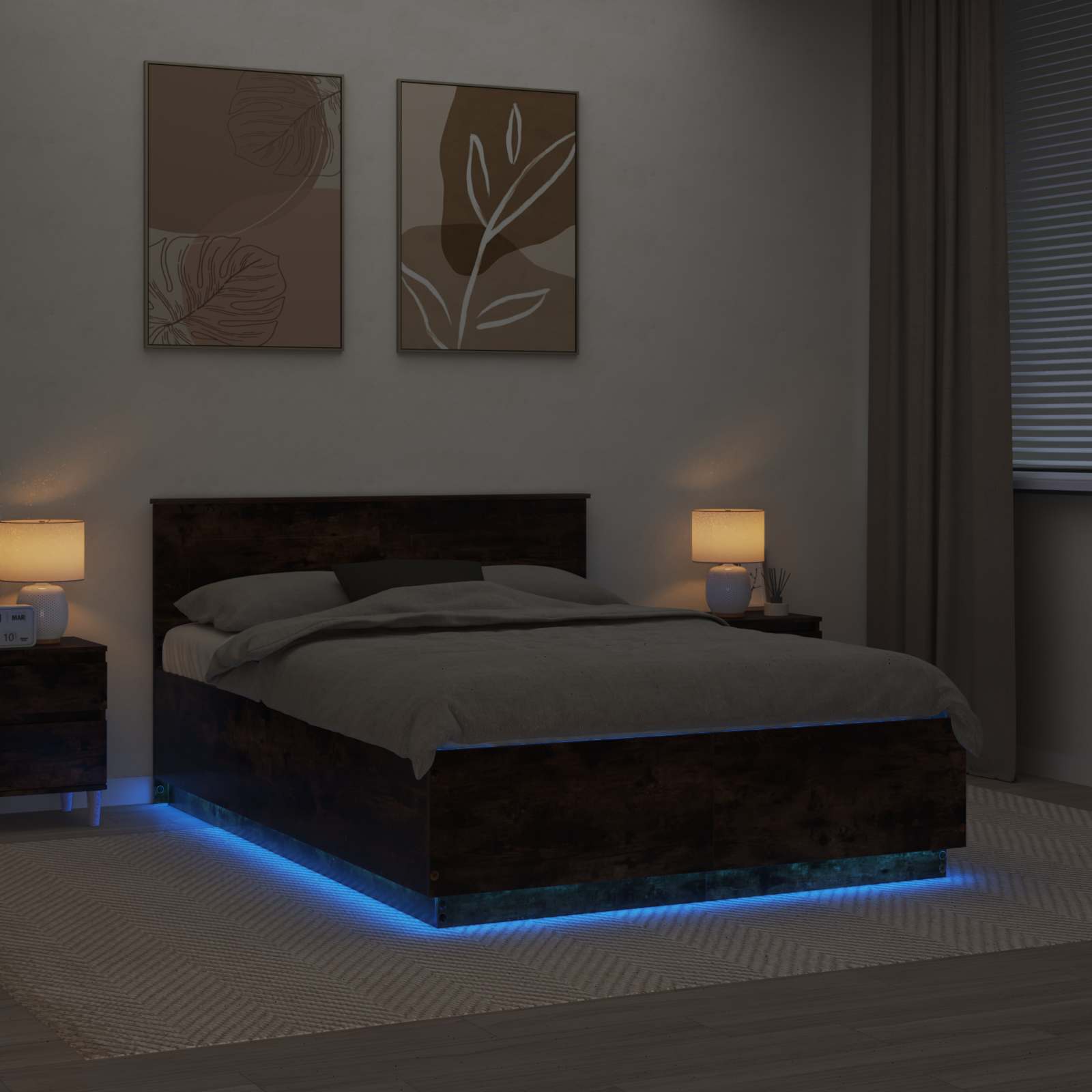 Krevetna konstrukcija S LED lampica Dimljeni hrast 150 x 200 cm