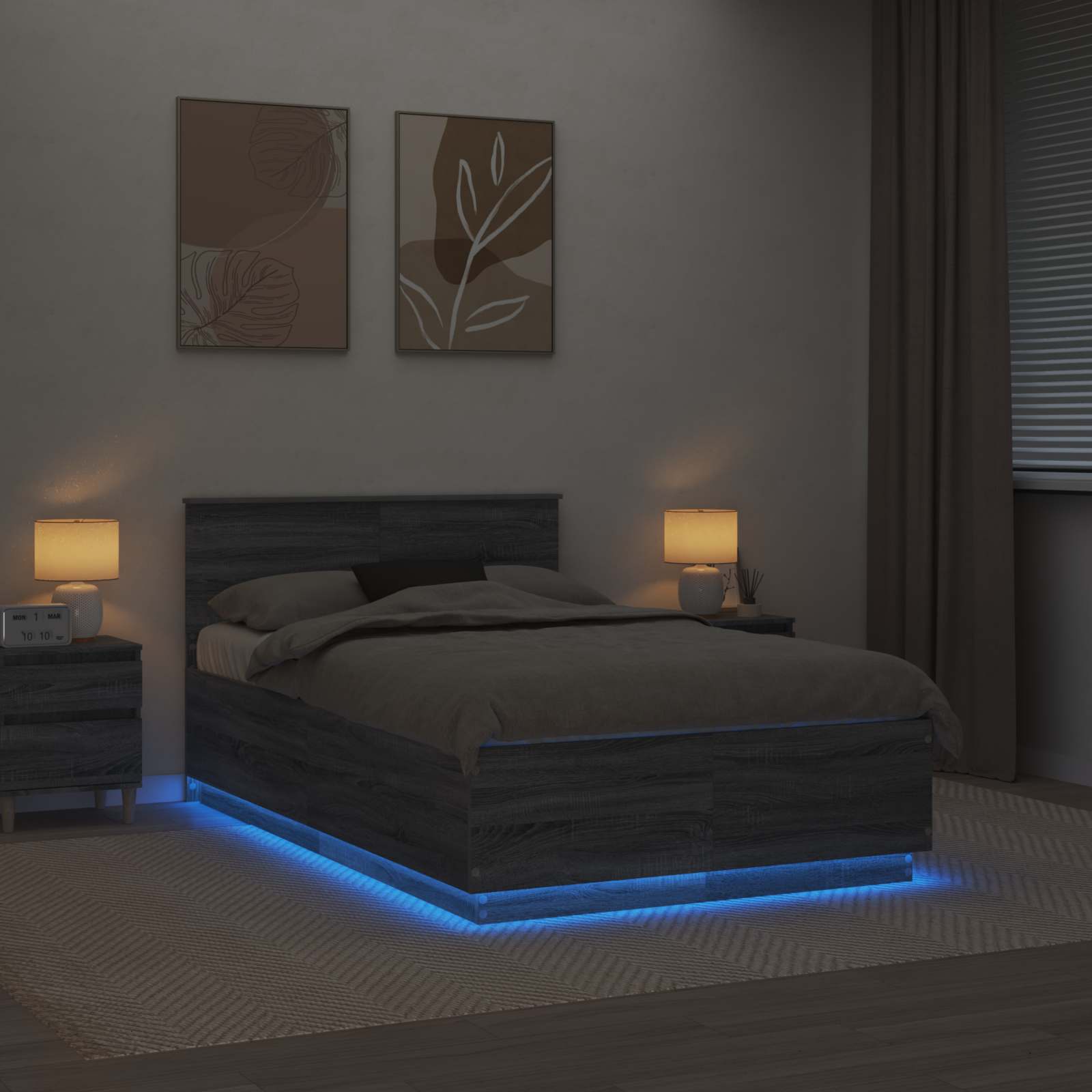 Krevetna konstrukcija S LED lampica Siva Sonoma 135 x 190 cm