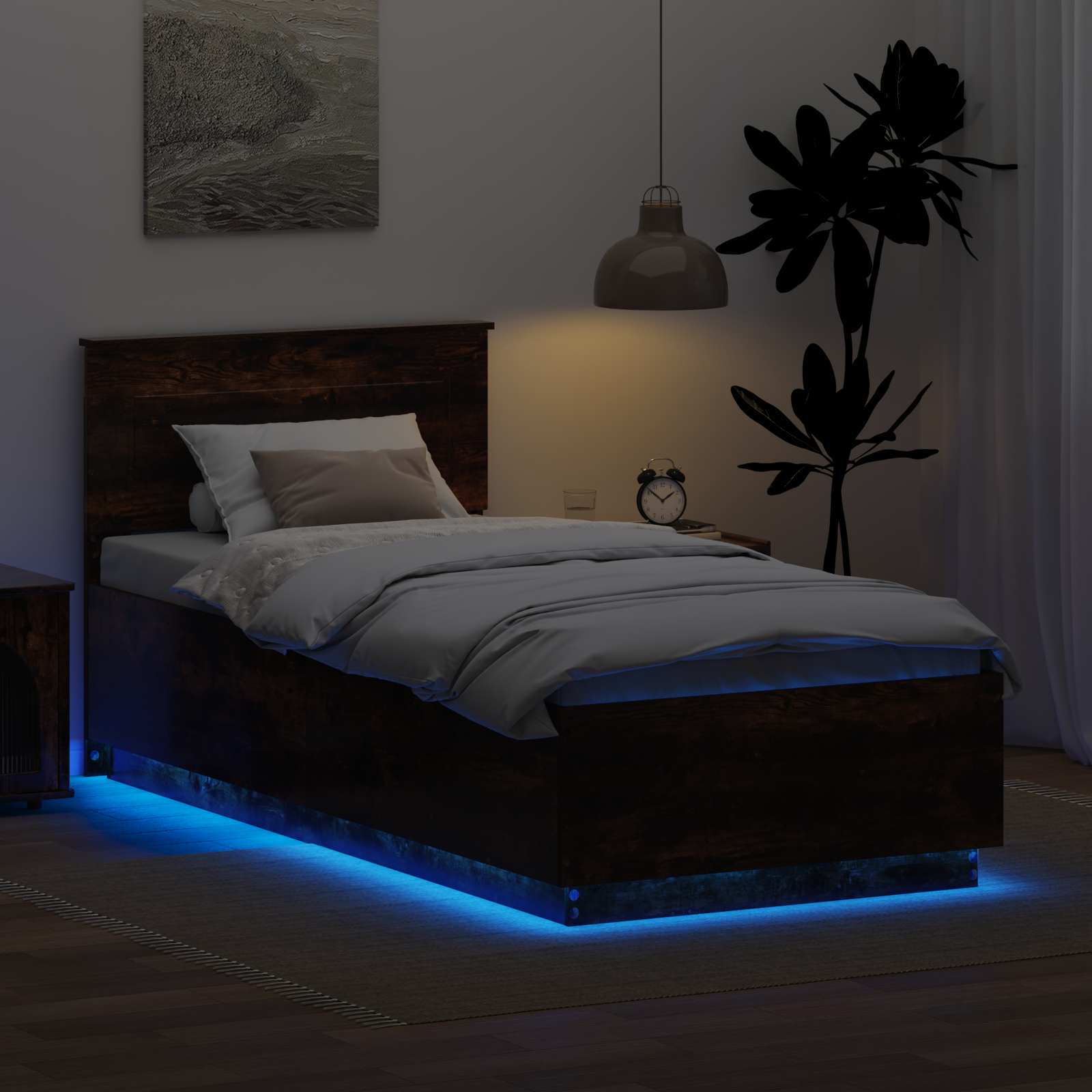 Krevetna konstrukcija S LED lampica Dimljeni hrast 90 x 190 cm
