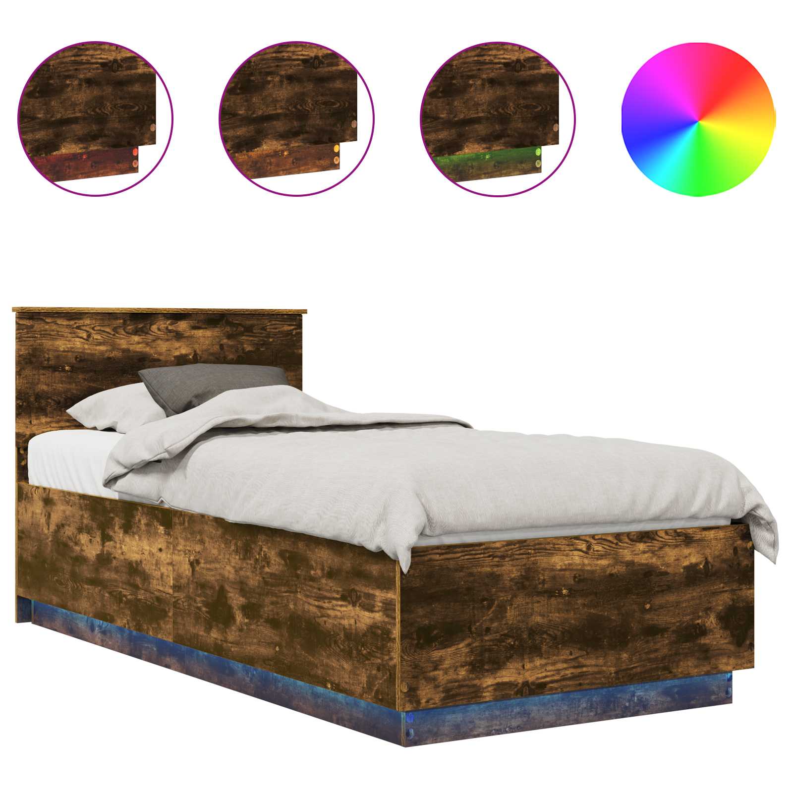 Krevetna konstrukcija S LED lampica Dimljeni hrast 90 x 200 cm