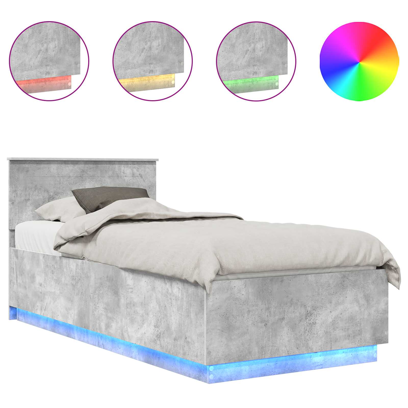 Krevetna konstrukcija S LED lampica Betonski sivi 70 x 190 cm