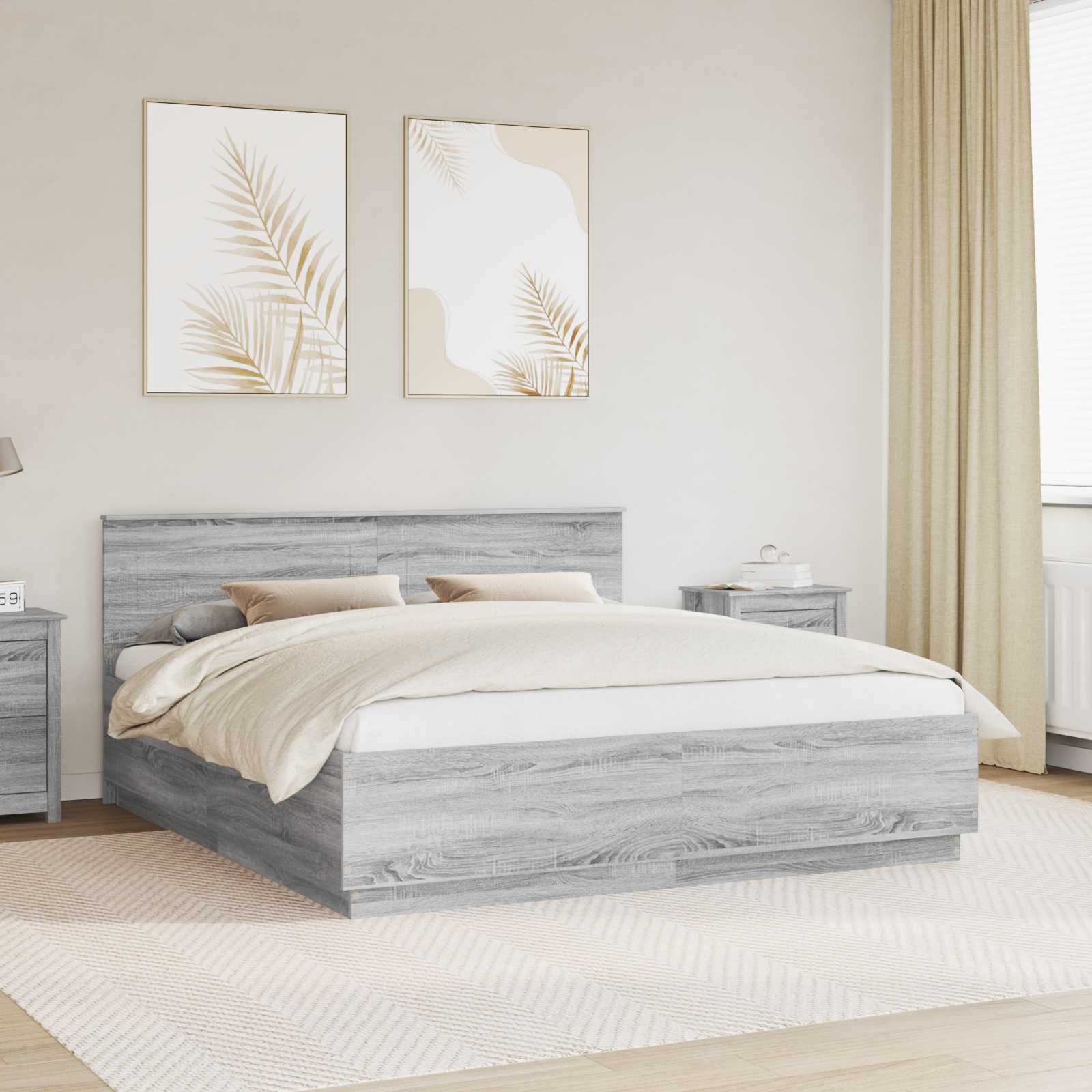 Krevetna konstrukcija s uzglavljem Siva sonoma 200 x 200 cm