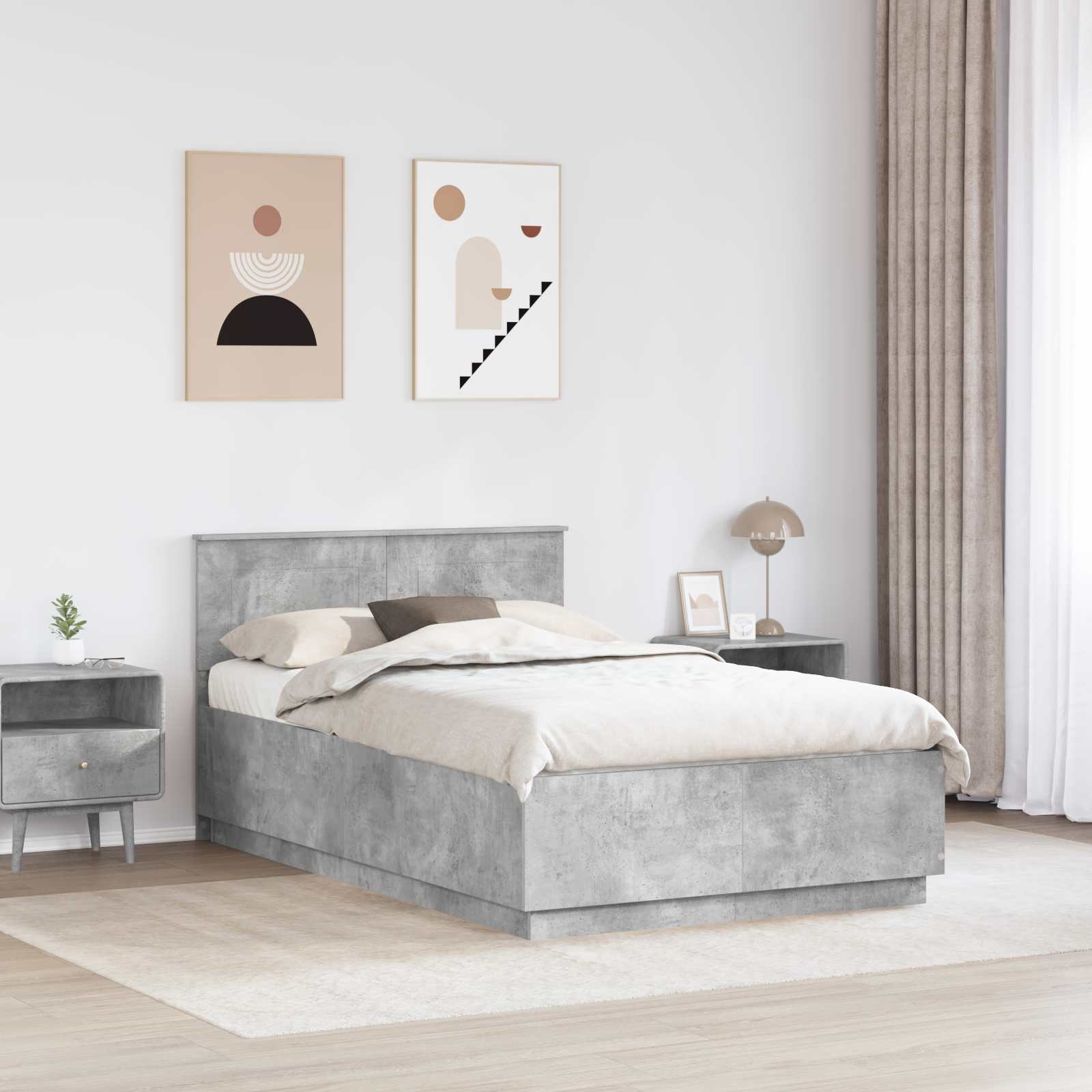 Krevetna konstrukcija s uzglavljem Betonska siva 135 x 190 cm