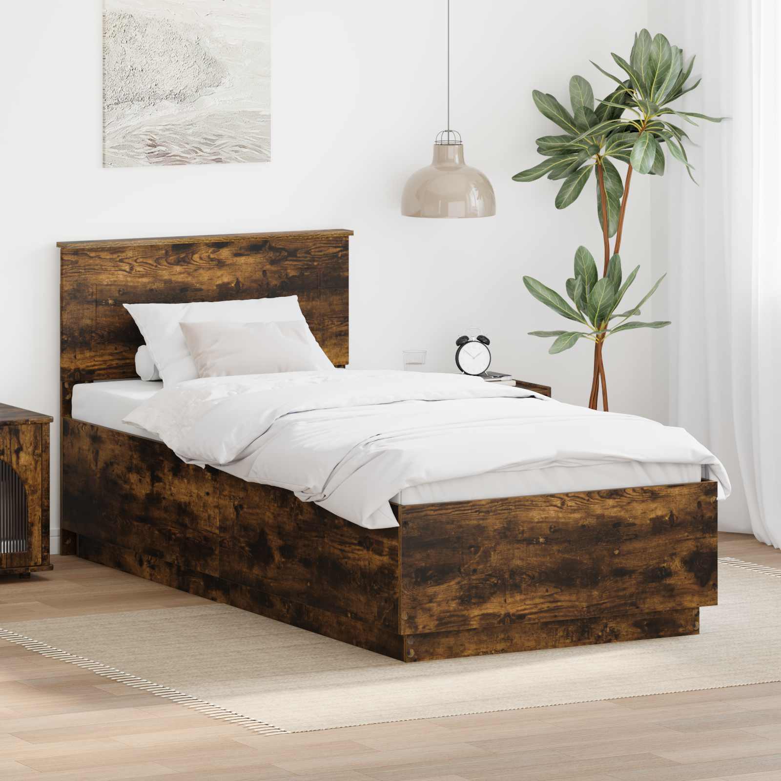 Krevetna konstrukcija s uzglavljem Dimljeni hrast 100 x 200 cm
