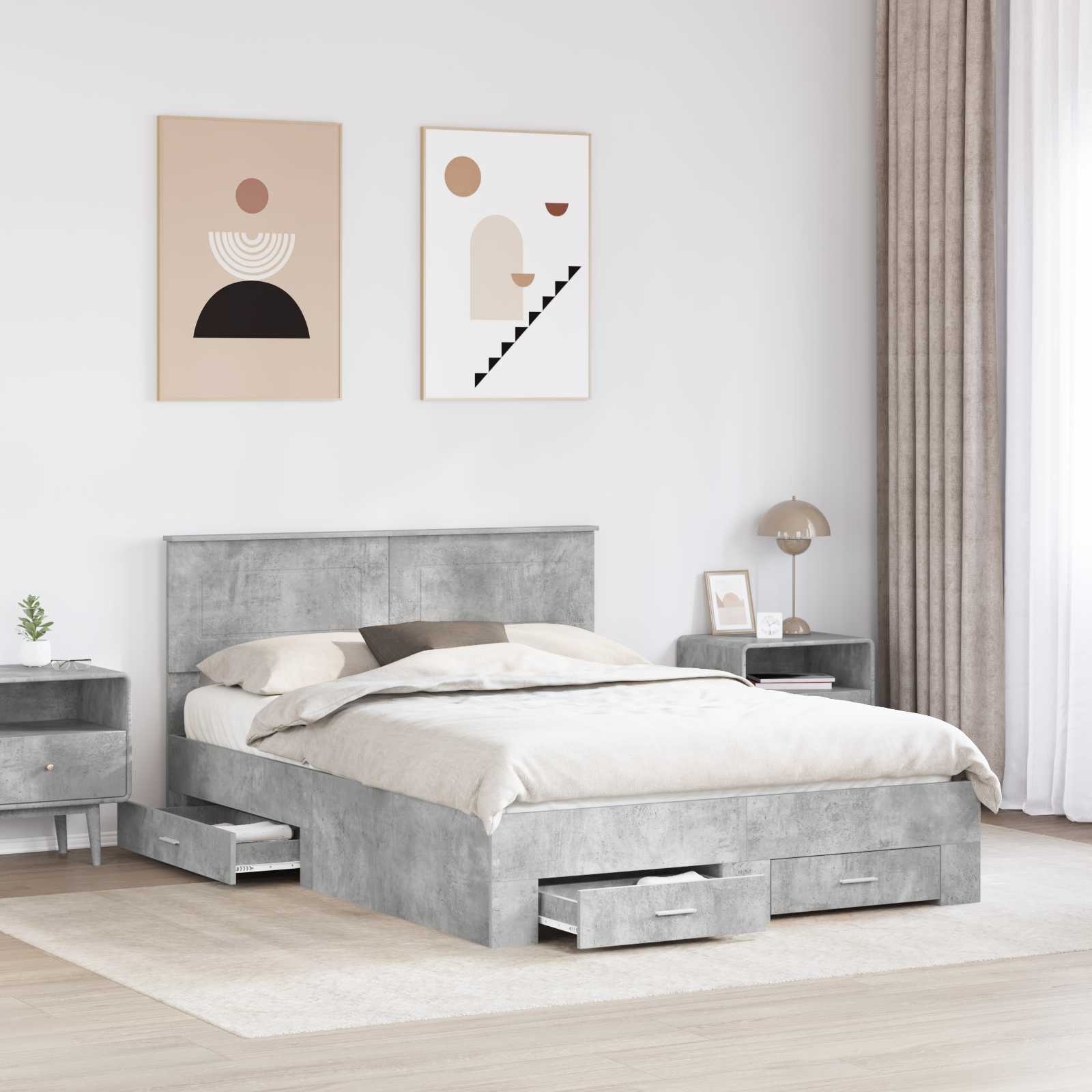 Krevetna konstrukcija s uzglavljem Betonski sivi 140 x 200 cm