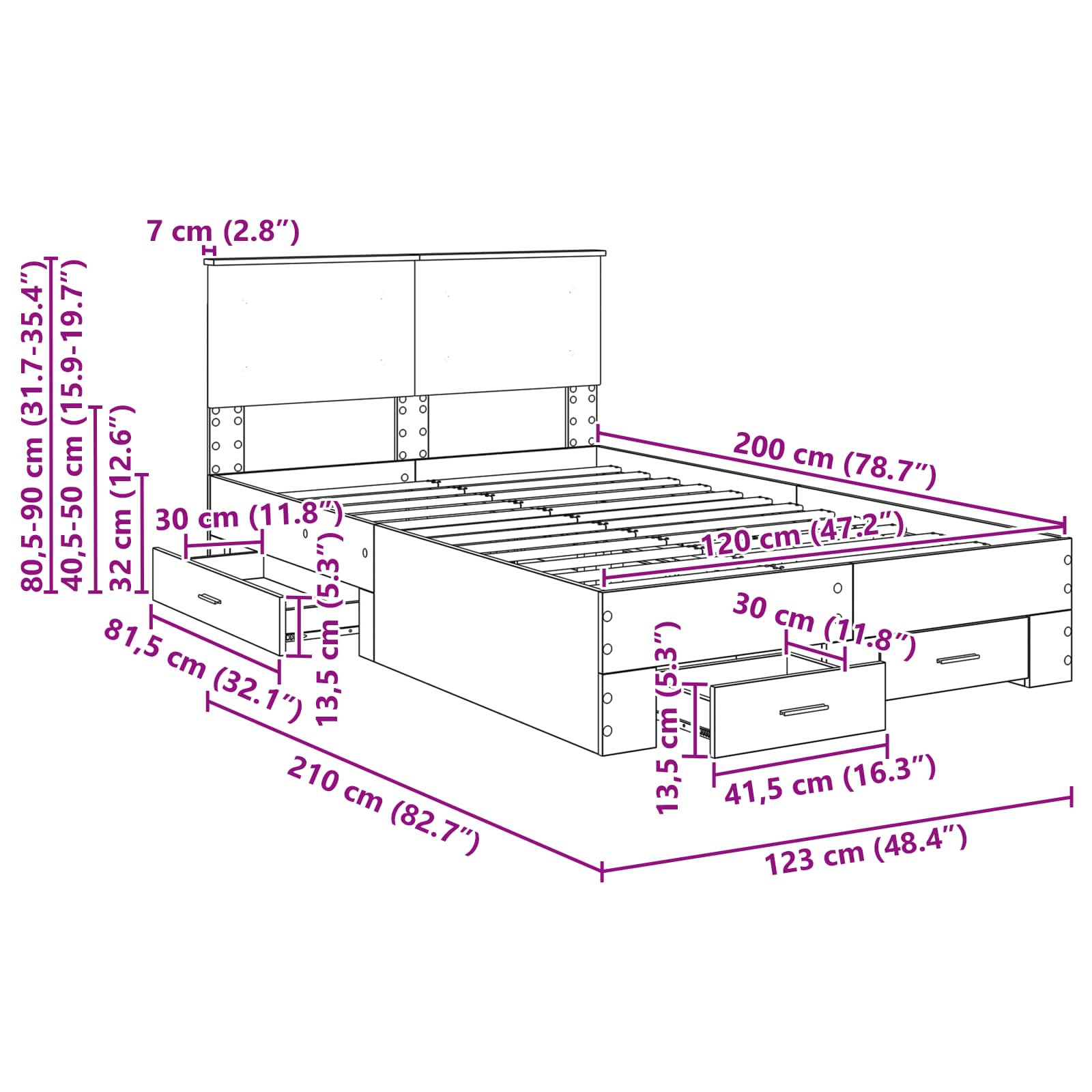 Krevetna konstrukcija s uzglavljem Sonoma hrast 120 x 200 cm