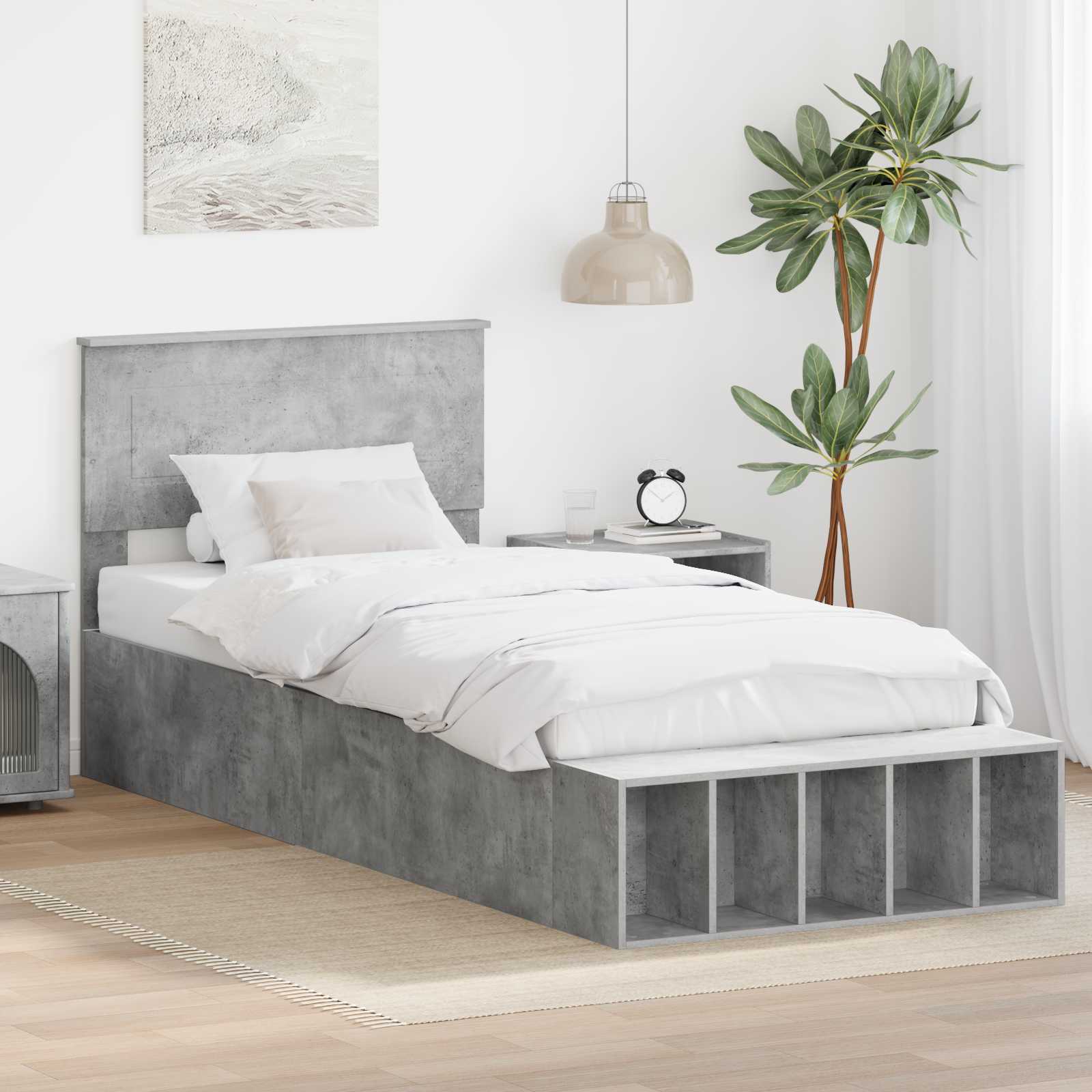Krevetna konstrukcija s policom Betonski sivi 70 x 190 cm