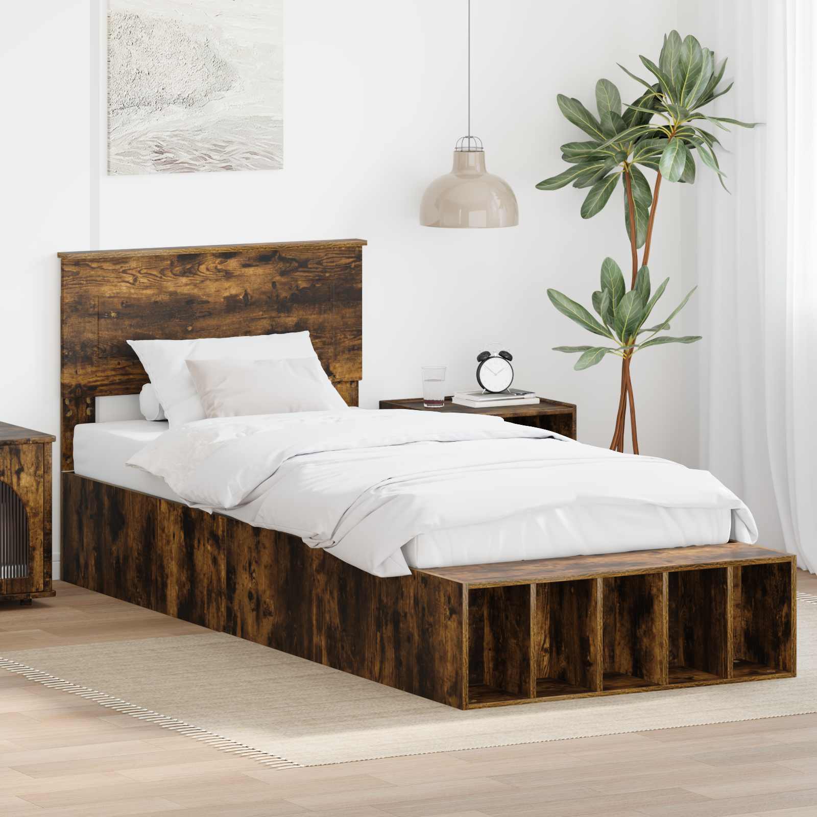 Krevetna konstrukcija s policom Dimljeni hrast 75 x 190 cm