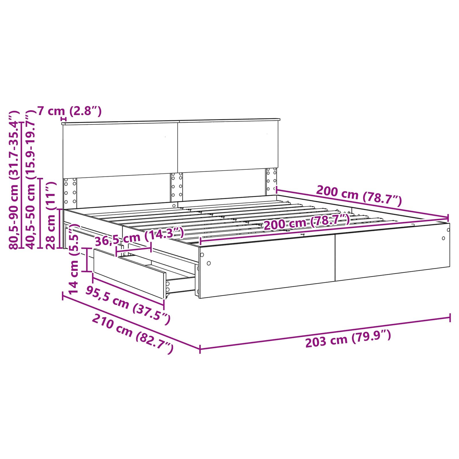 Krevet s od storage s uzglavljem Betonski sivi 200 x 200 cm