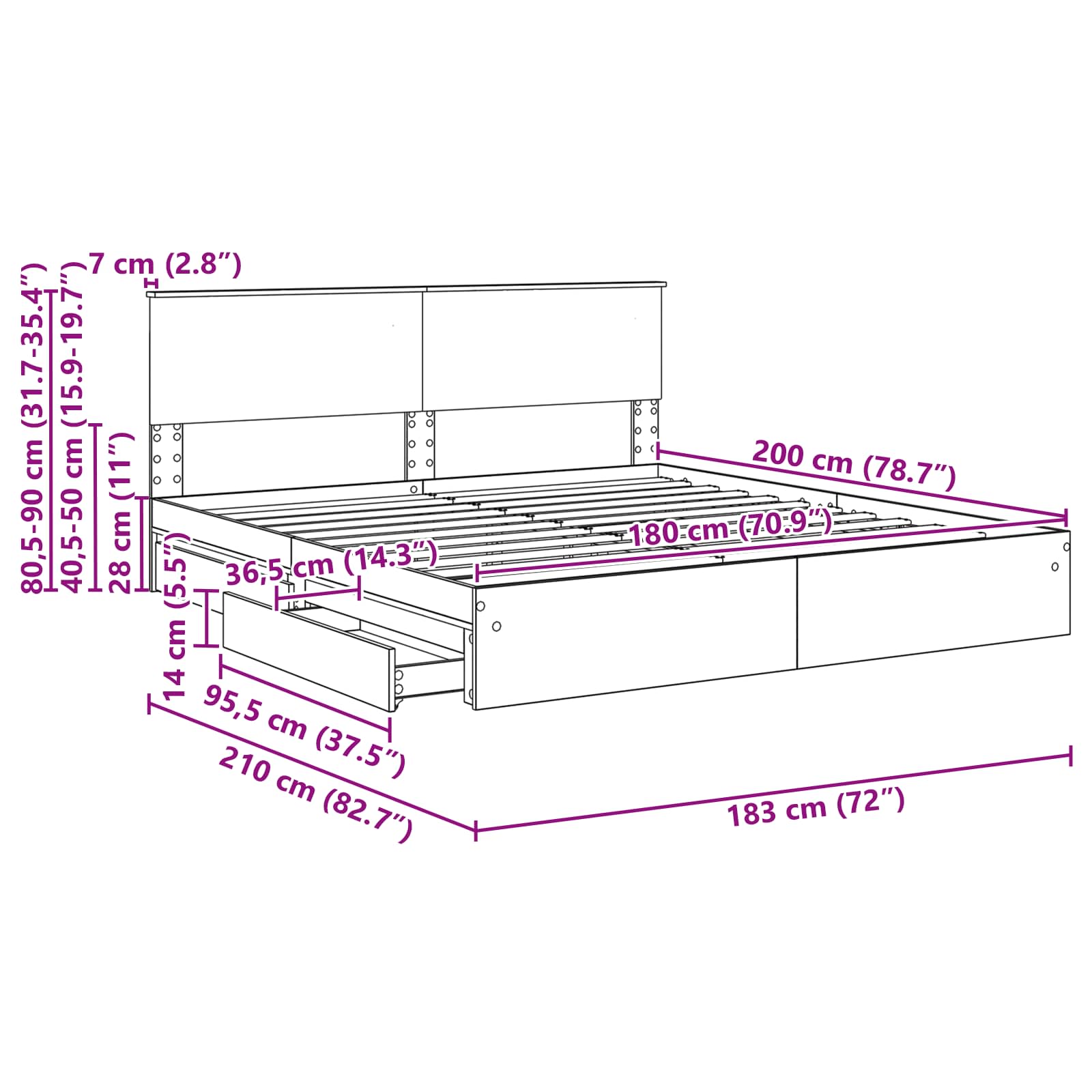 Krevet s od storage Siva Sonoma 180 x 200 cm Konstruirano drvo
