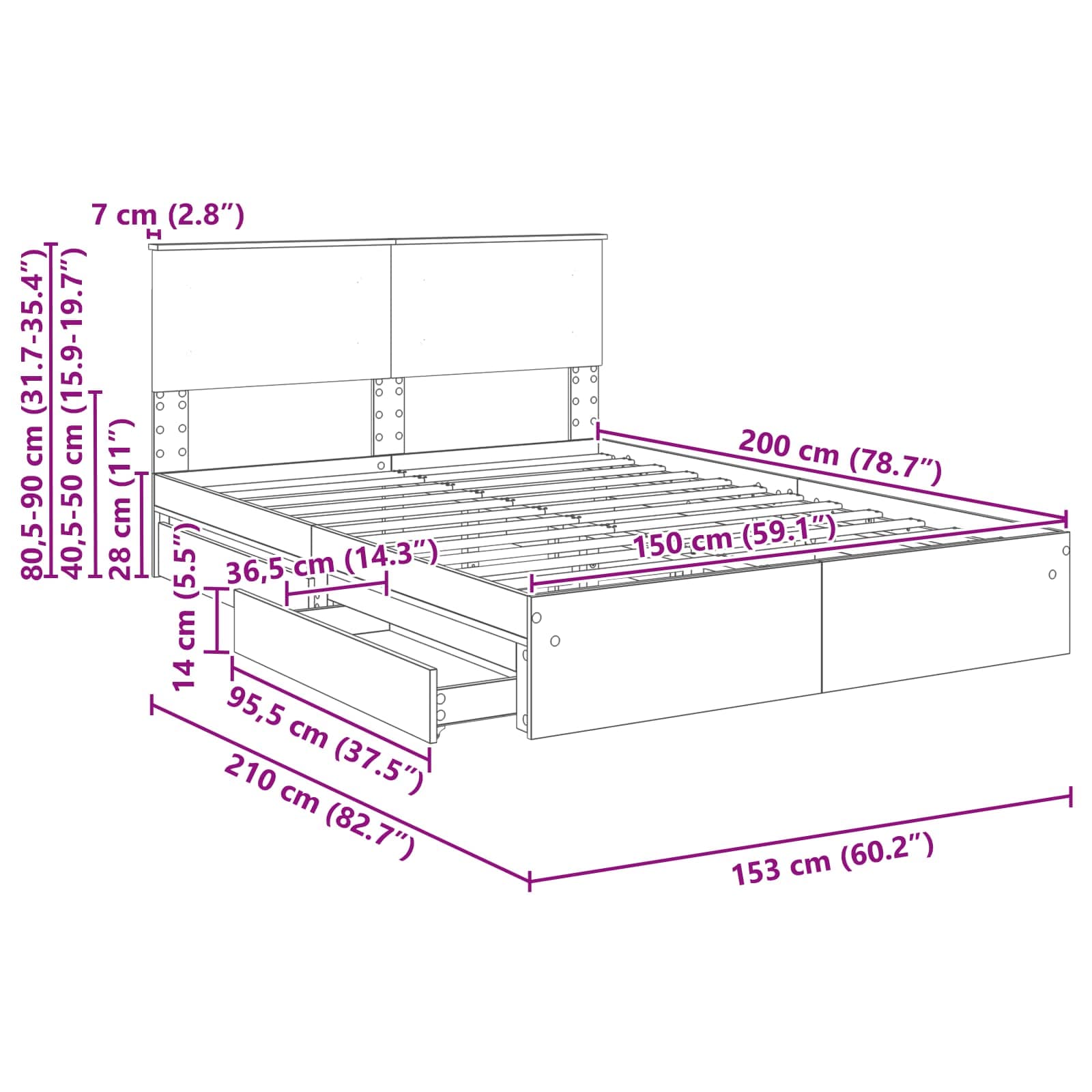 Krevet s od storage Sonoma hrast 150 x 200 cm Konstruirano drvo