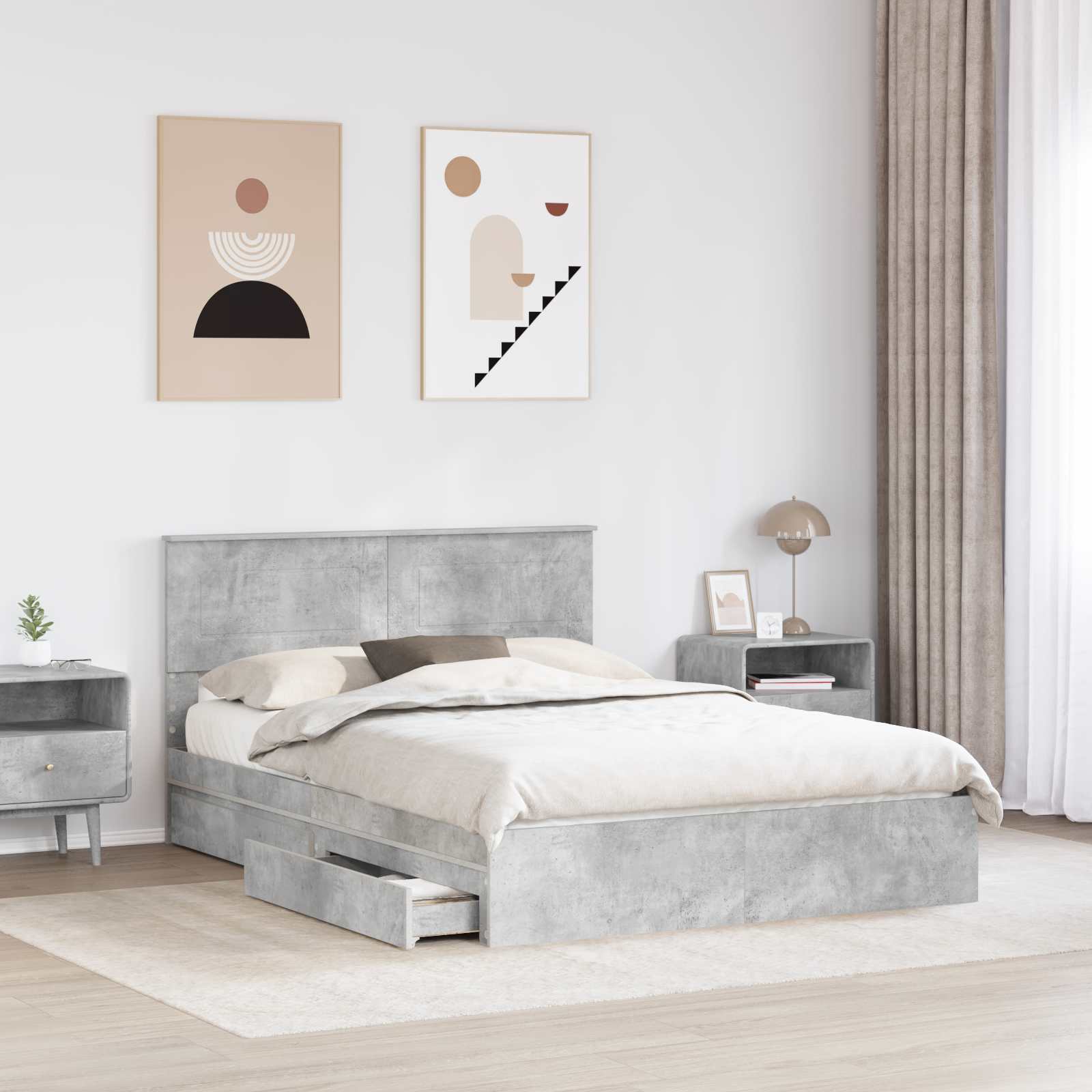 Krevet s od storage s uzglavljem Betonski sivi 150 x 200 cm