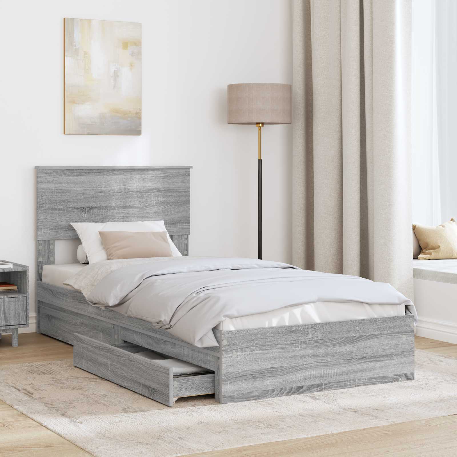 Krevet s od storage Siva Sonoma 100 x 200 cm Konstruirano drvo