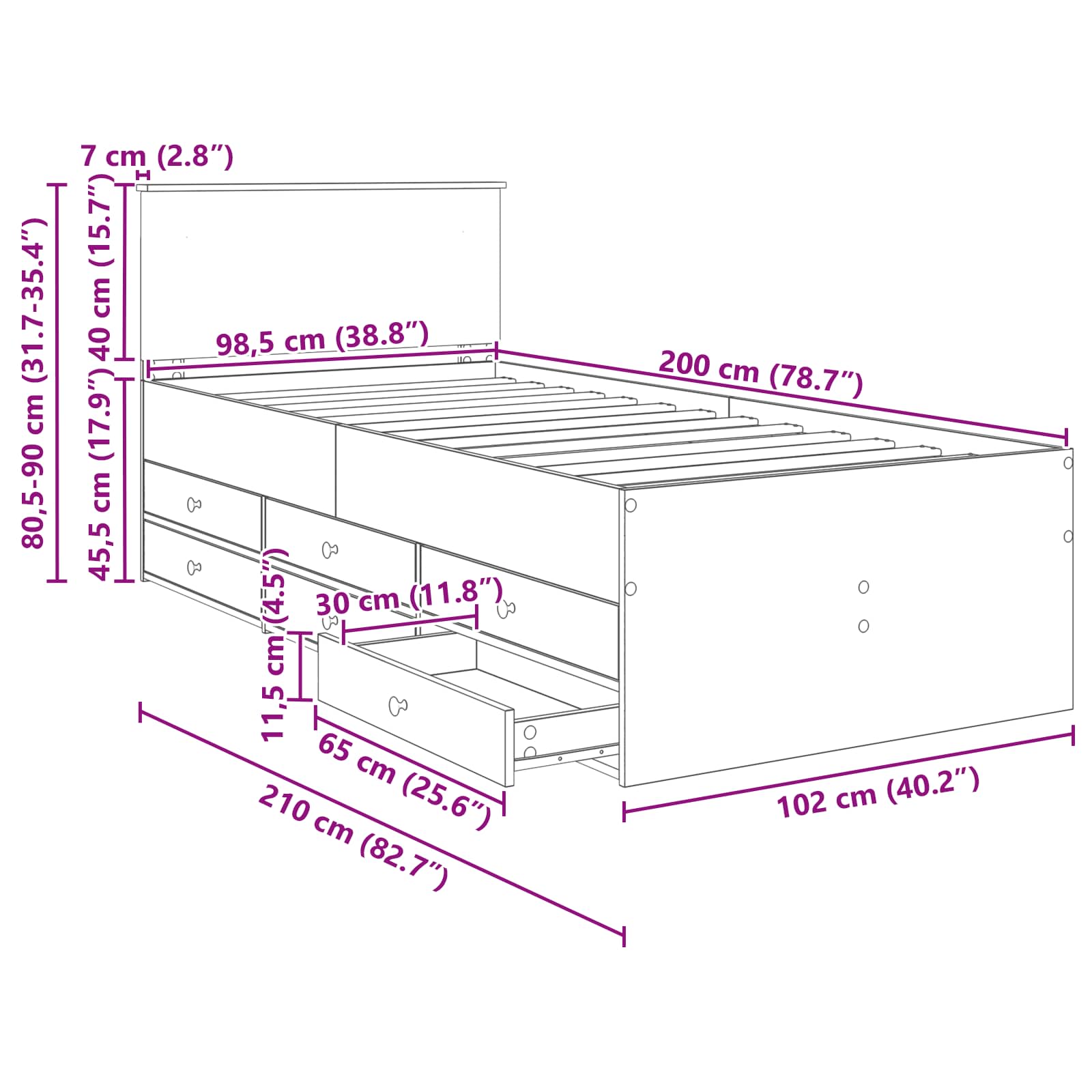 Krevet na dan Beton siva i crna 100 x 200 cm Konstruirano drvo
