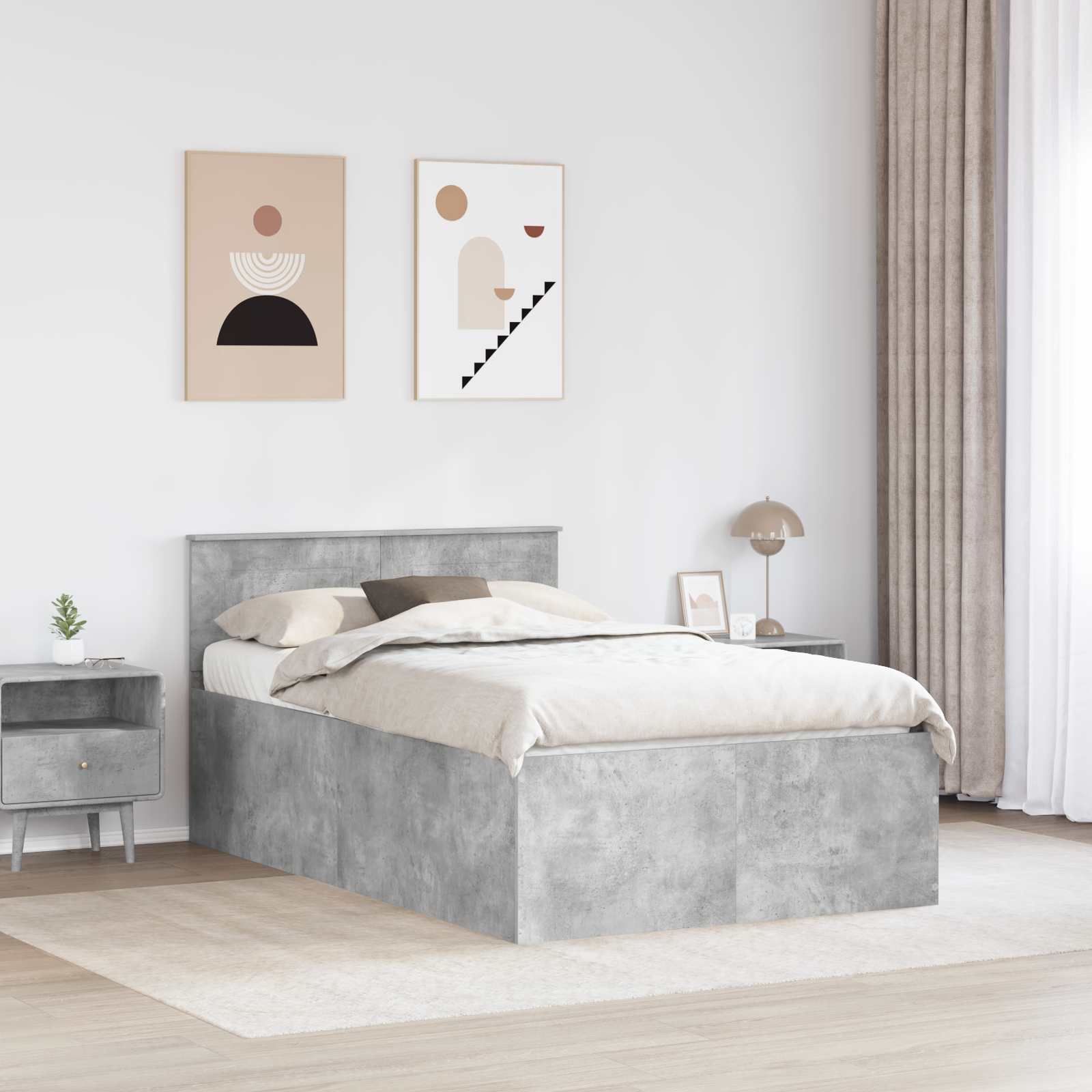 Krevetna konstrukcija s uzglavljem Betonski sivi 120 x 190 cm
