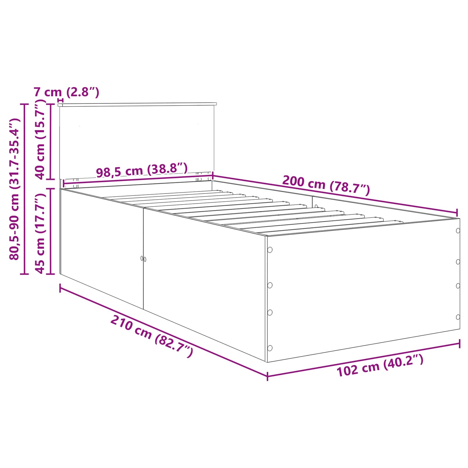 Krevetna konstrukcija s uzglavljem Dimljeni hrast 120 x 200 cm