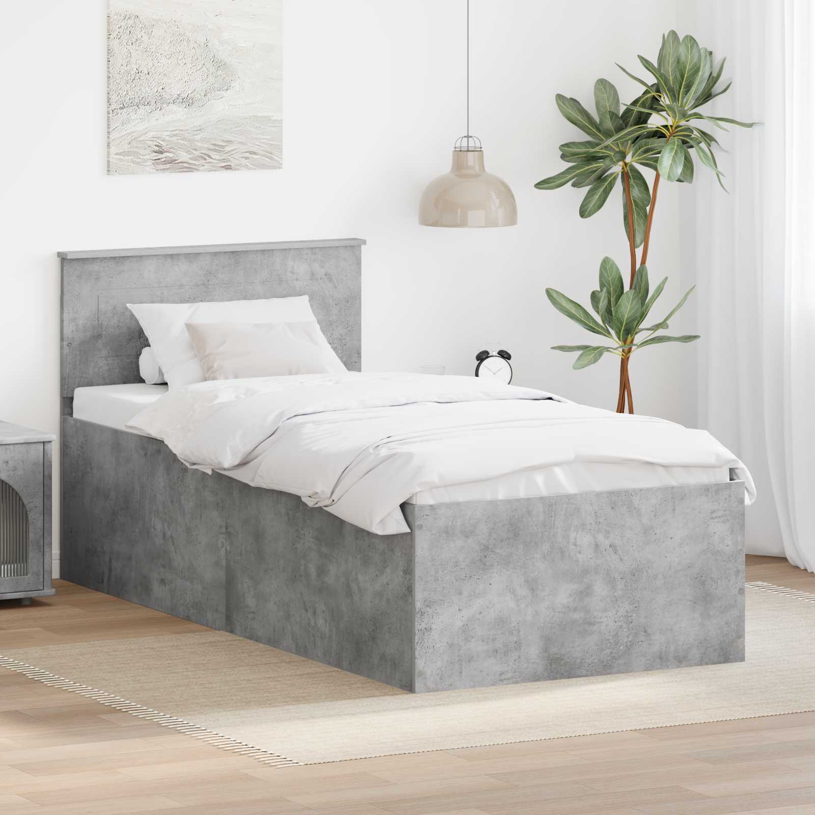 Krevetna konstrukcija s uzglavljem Betonski sivi 75 x 190 cm