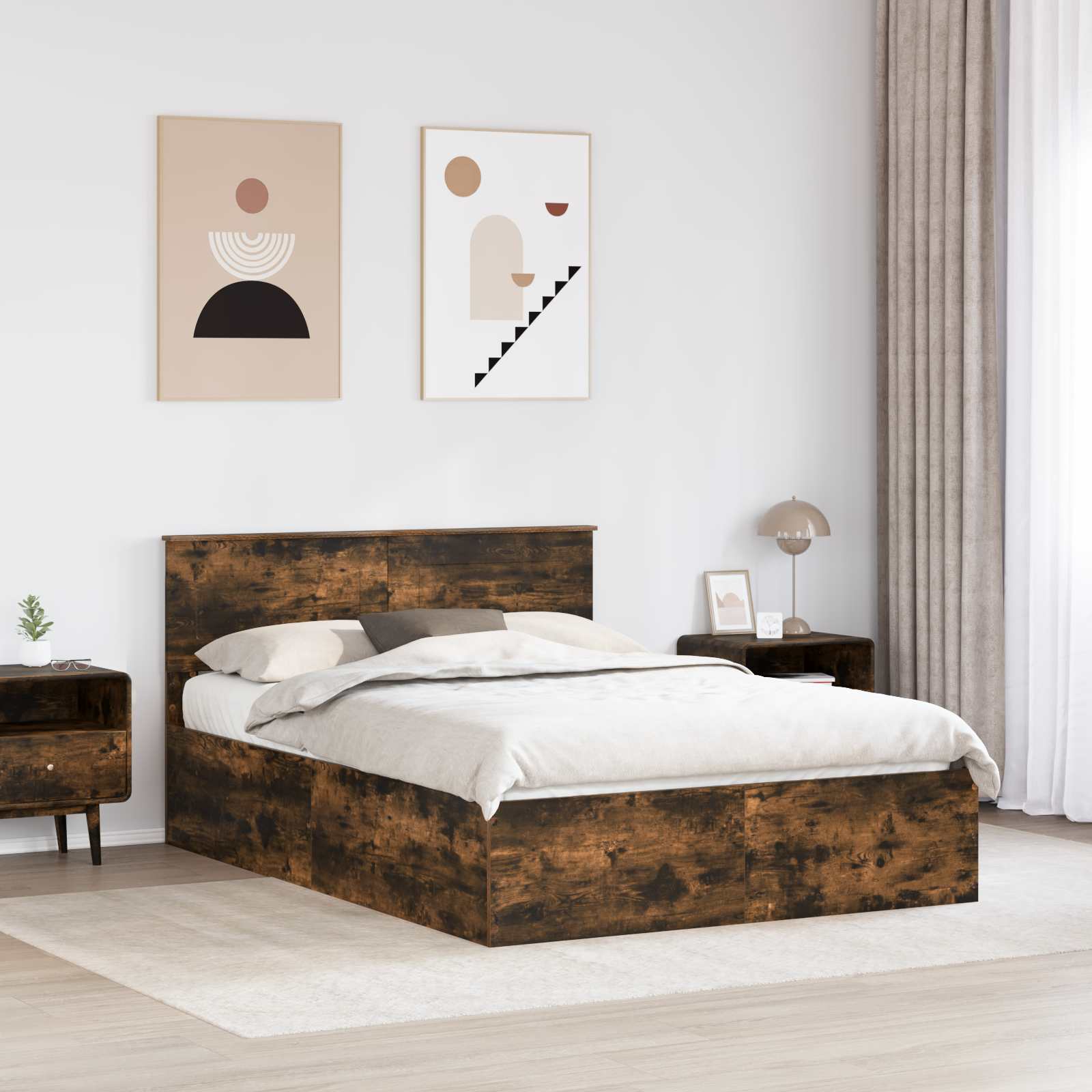 Krevetna konstrukcija s uzglavljem Dimljeni hrast 150 x 200 cm