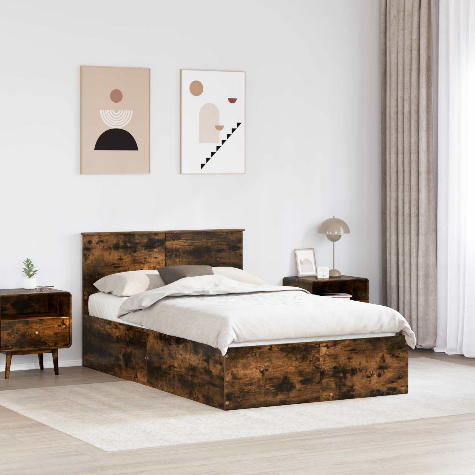 Krevetna konstrukcija s uzglavljem Dimljeni hrast 120 x 200 cm