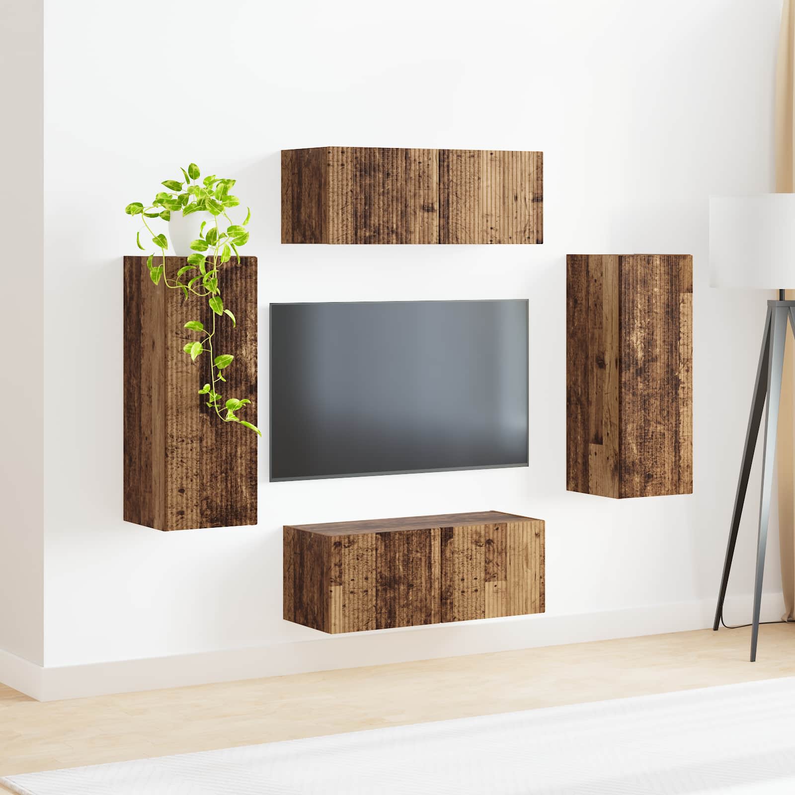 Set zidnog ormarića za TV 4 pcs Staro drvo Konstruirano drvo