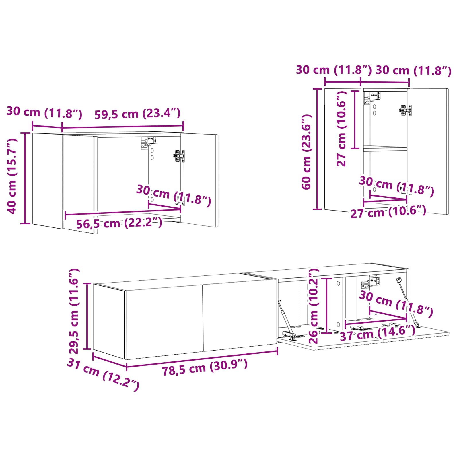 Set zidnog ormarića za TV 4 pcs Sonoma hrast Konstruirano drvo
