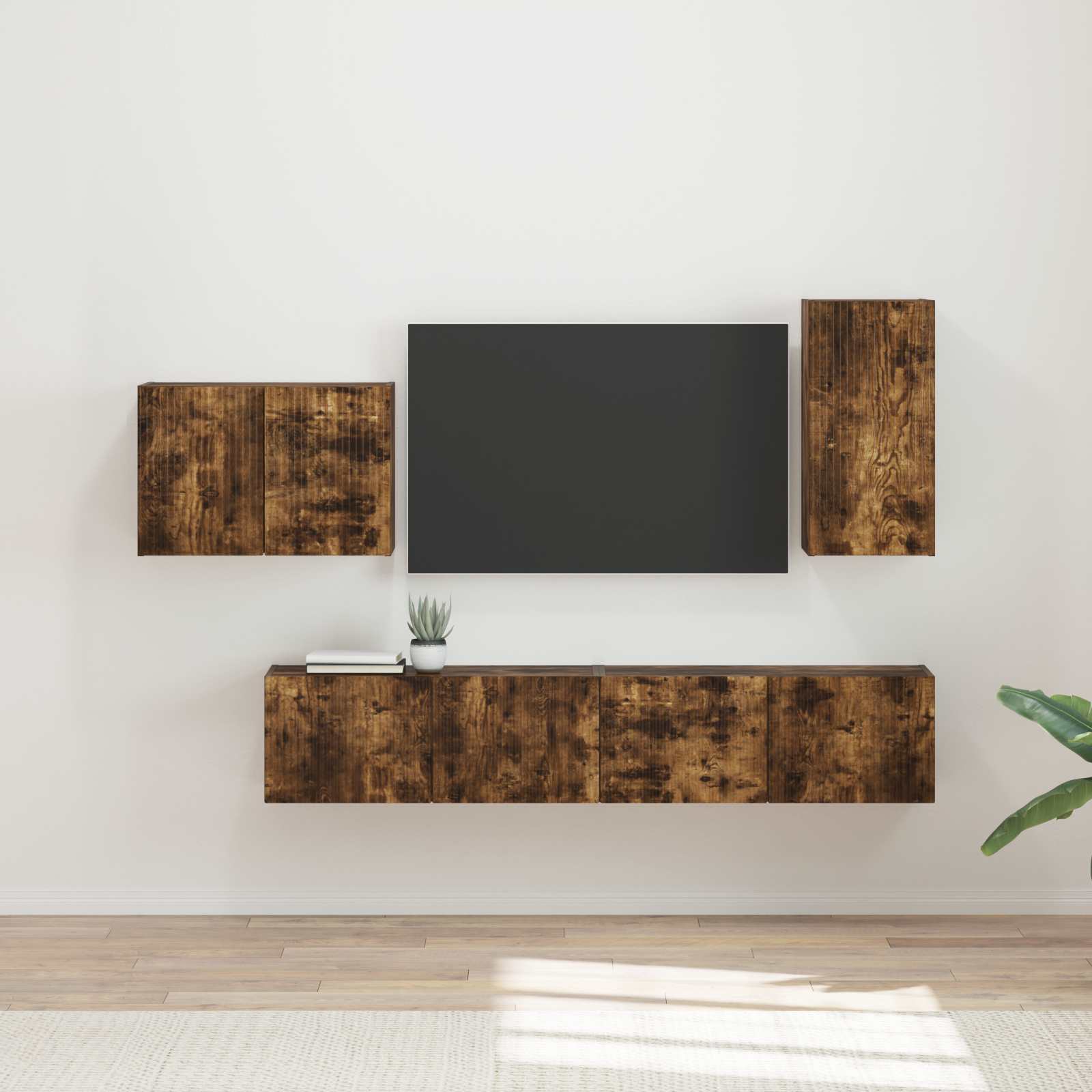 Set zidnog ormarića za TV Zidne 4 pcs Dimljeni hrast