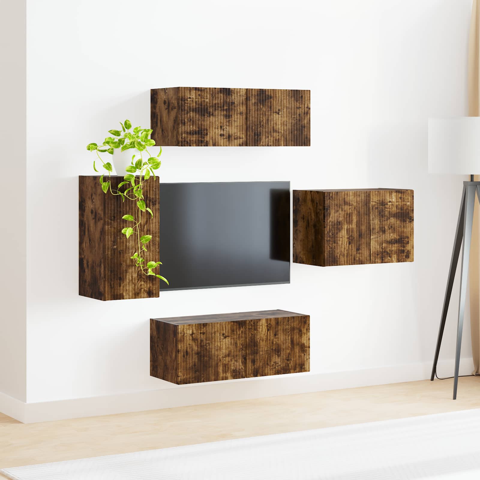 Set zidnog ormarića za TV Zidne 4 pcs Dimljeni hrast