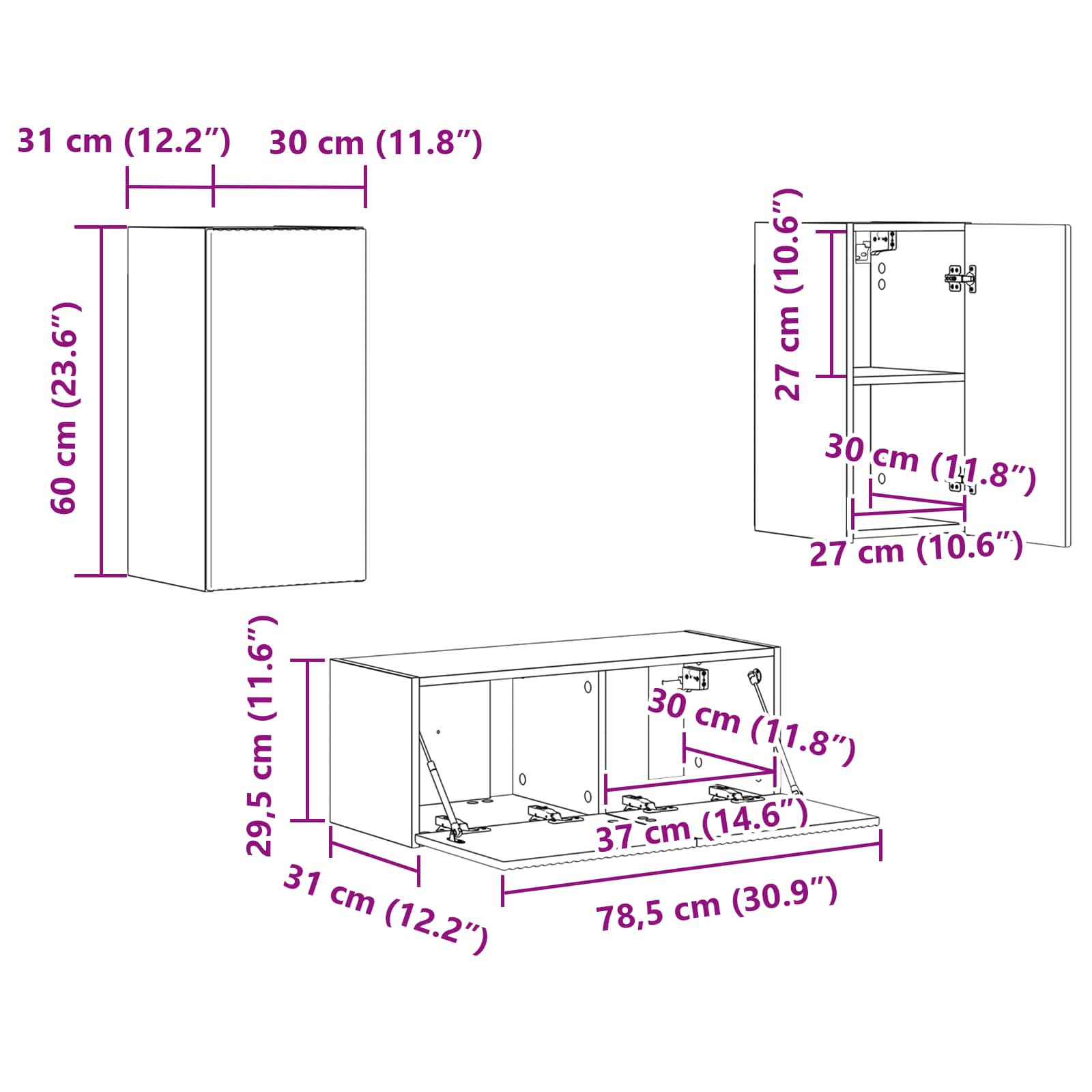 Set TV komoda Zidne 2 pcs Sonoma hrast Konstruirano drvo