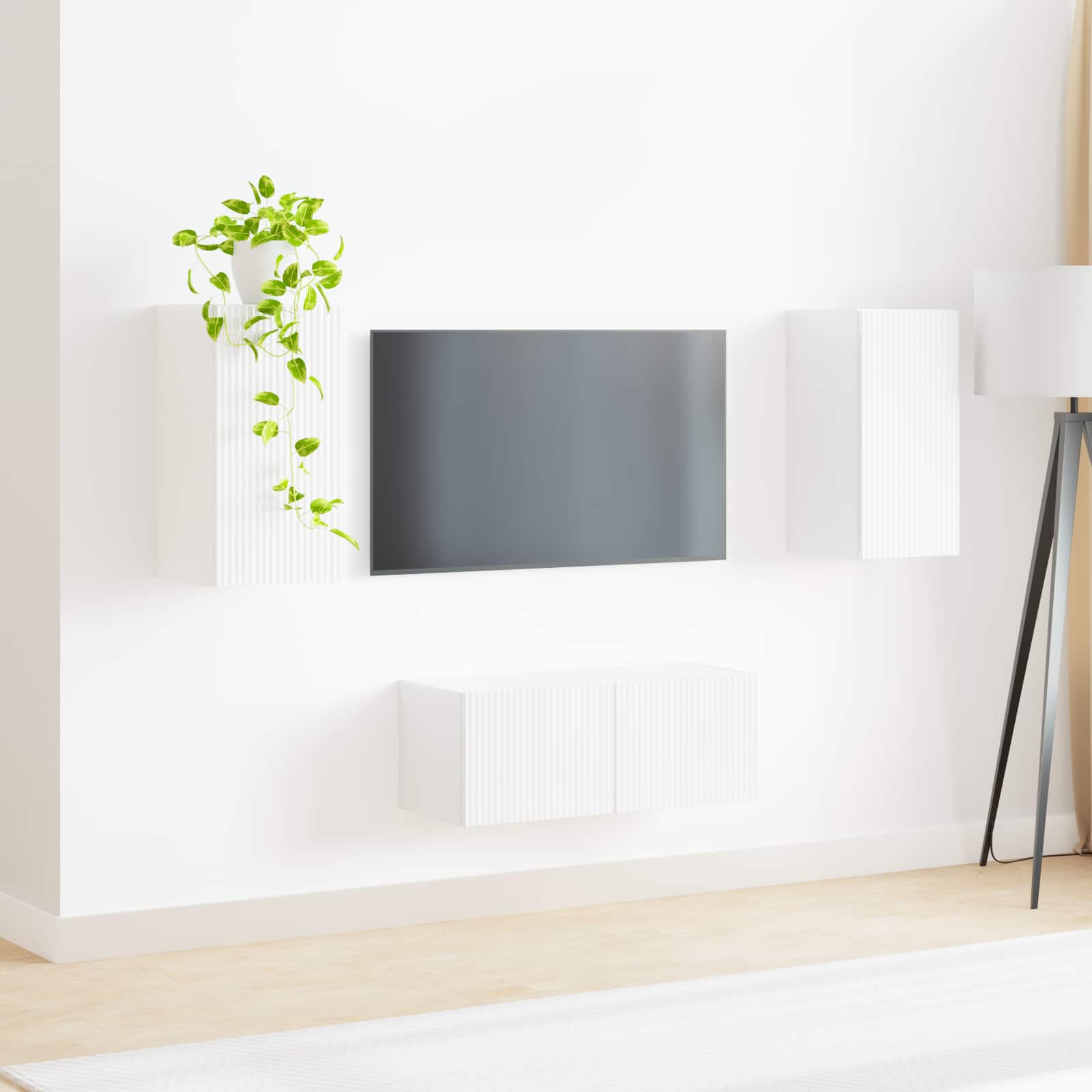 Set TV komoda Zidne 2 pcs Visoki sjaj bijela Konstruirano drvo