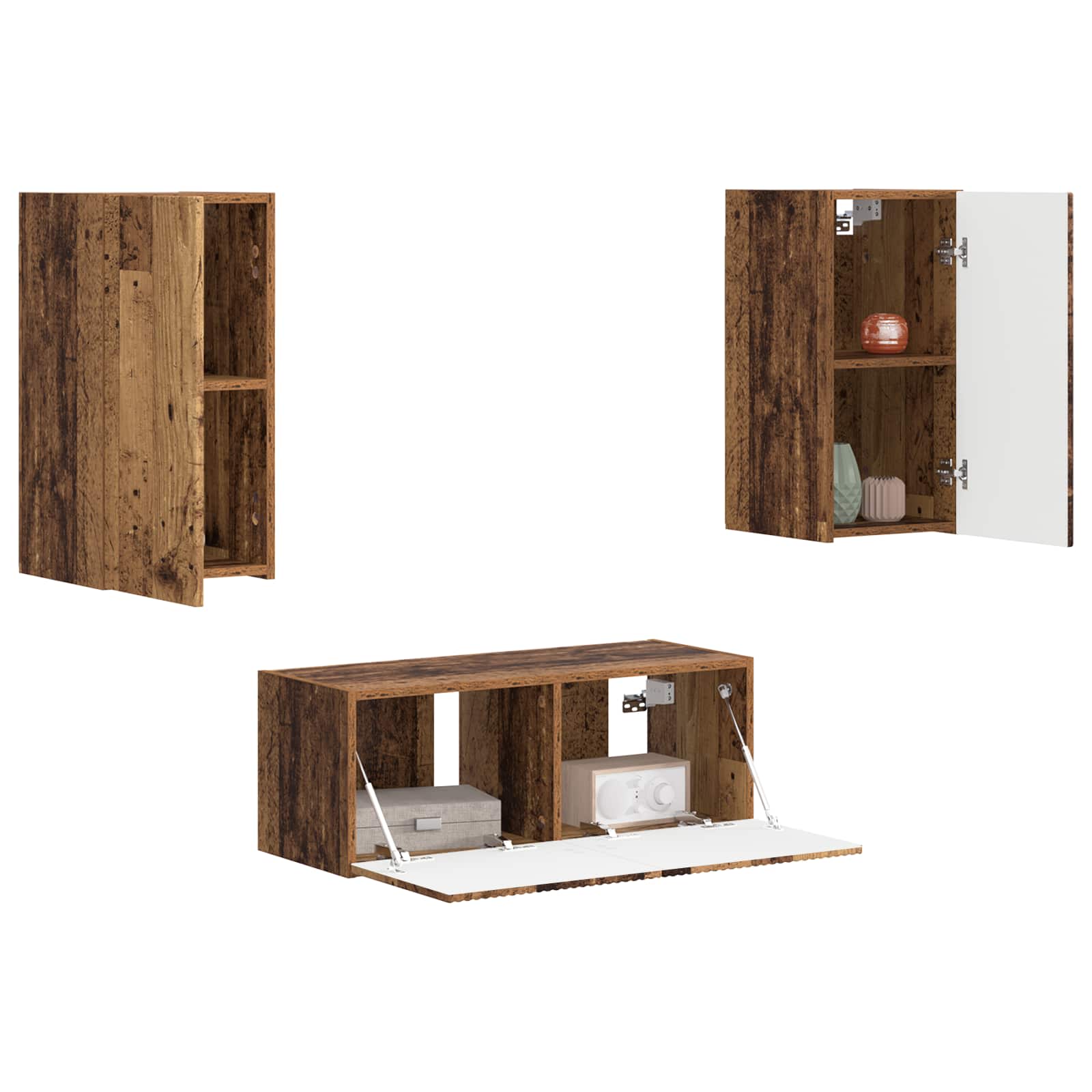 Set TV komoda Zidne 2 pcs Staro drvo Konstruirano drvo